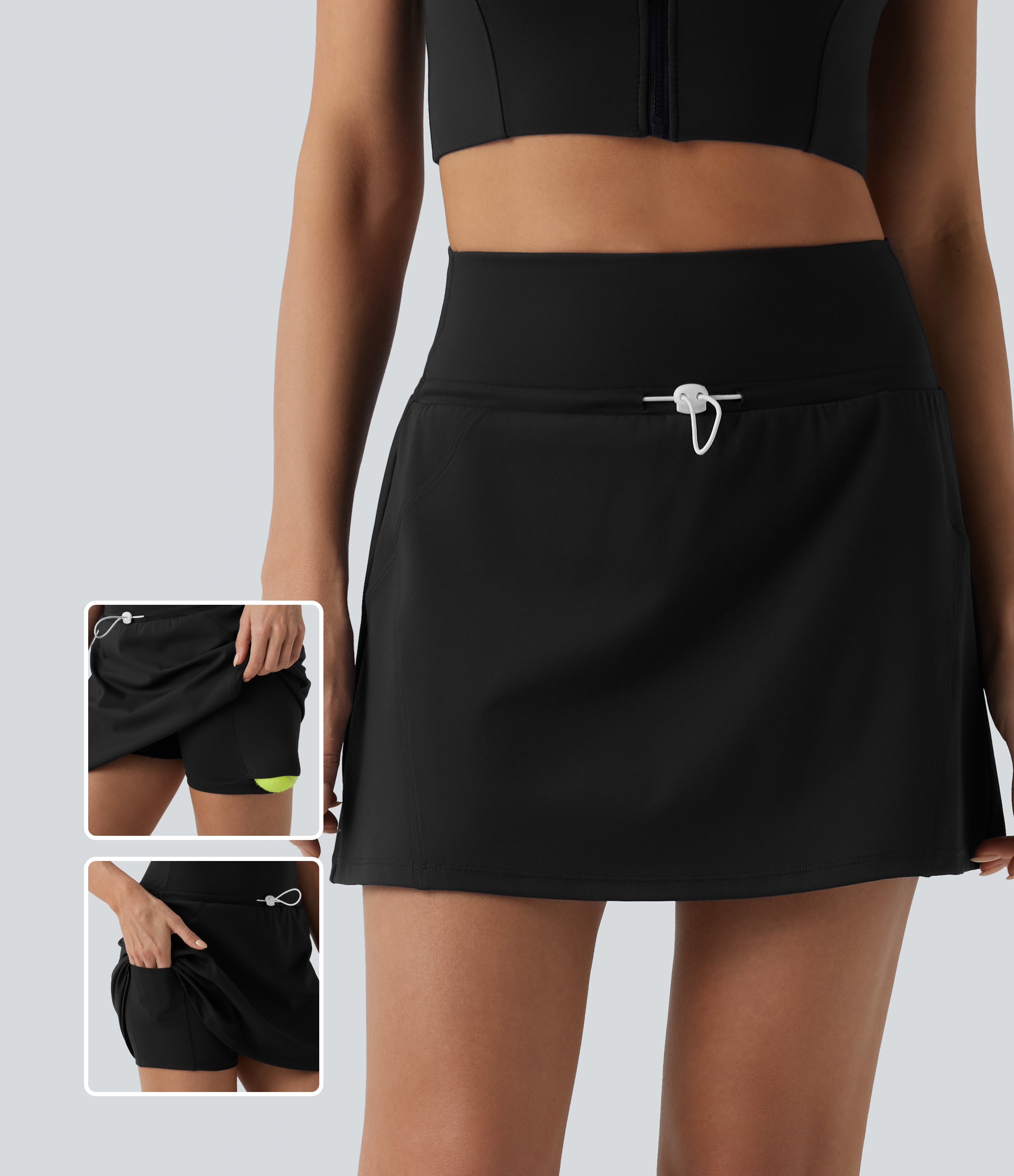 SoftlyZero™ QuickDry High Waisted Adjustable Drawcord 2-in-1 Mini Tennis Skirt with Pockets