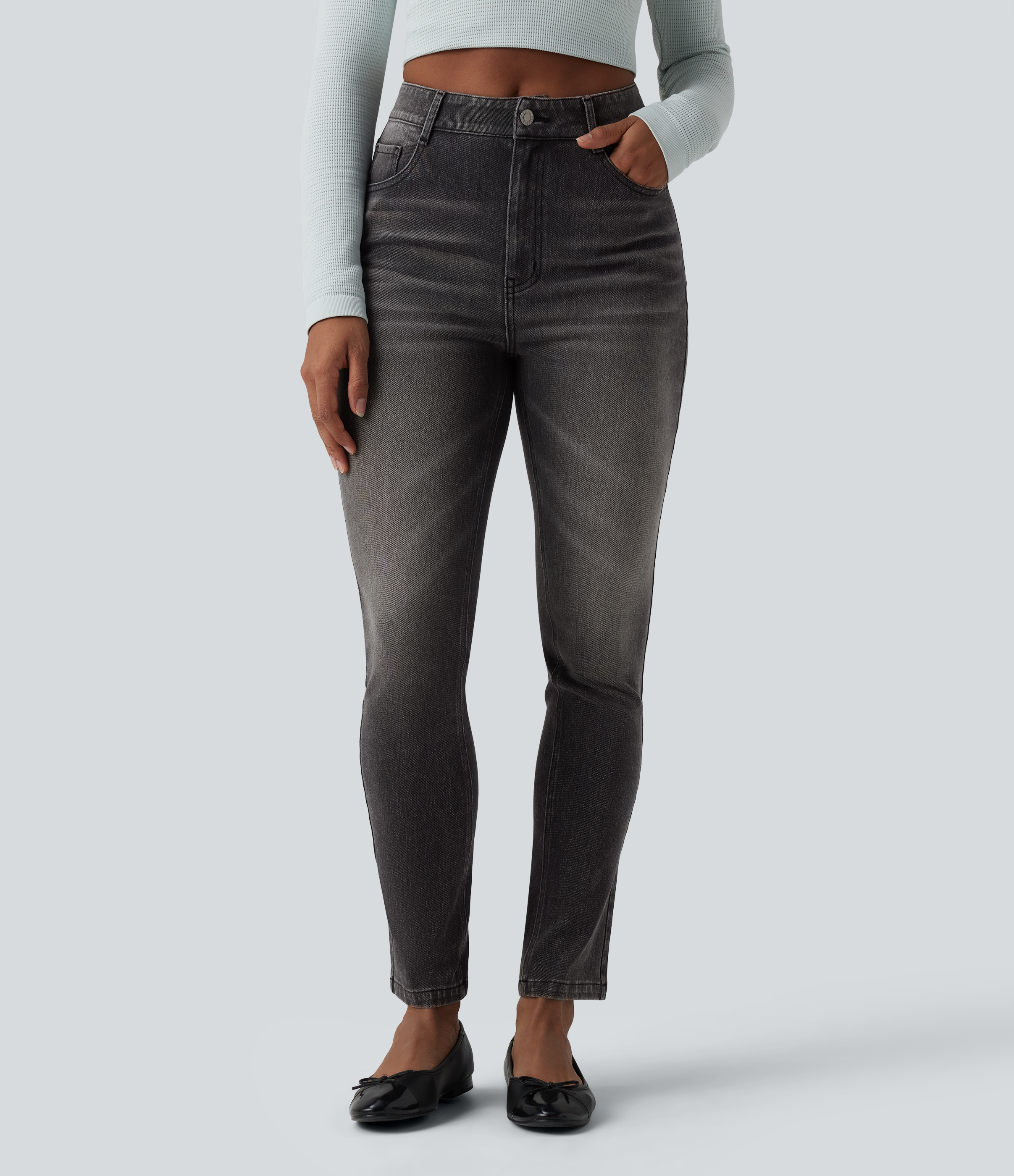 Halara Flex™ High Waisted Slim Washed Casual Jeans with Pockets