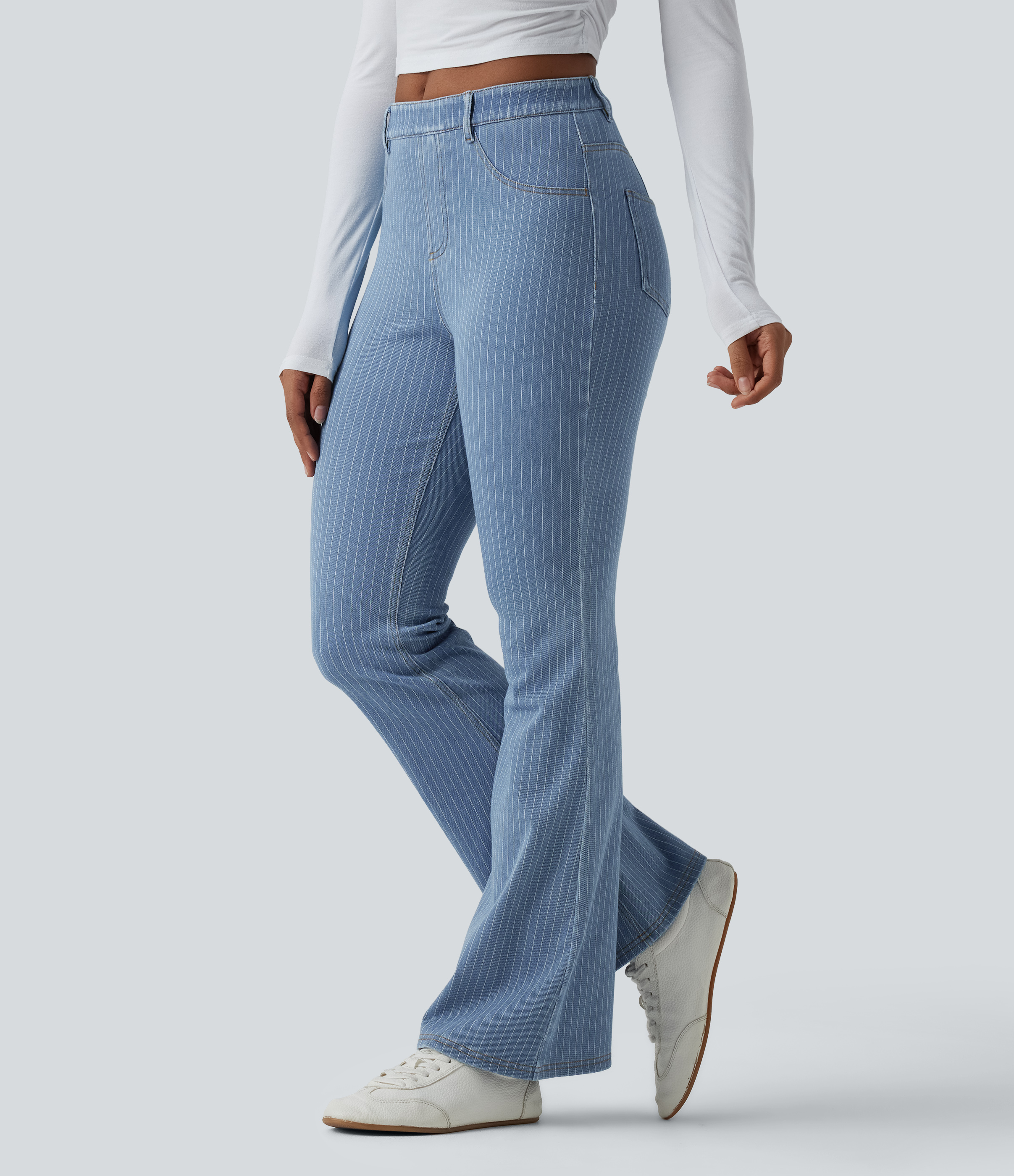 Halara Flex™ Mid Rise Stripe Flare Casual Jeans with Pockets