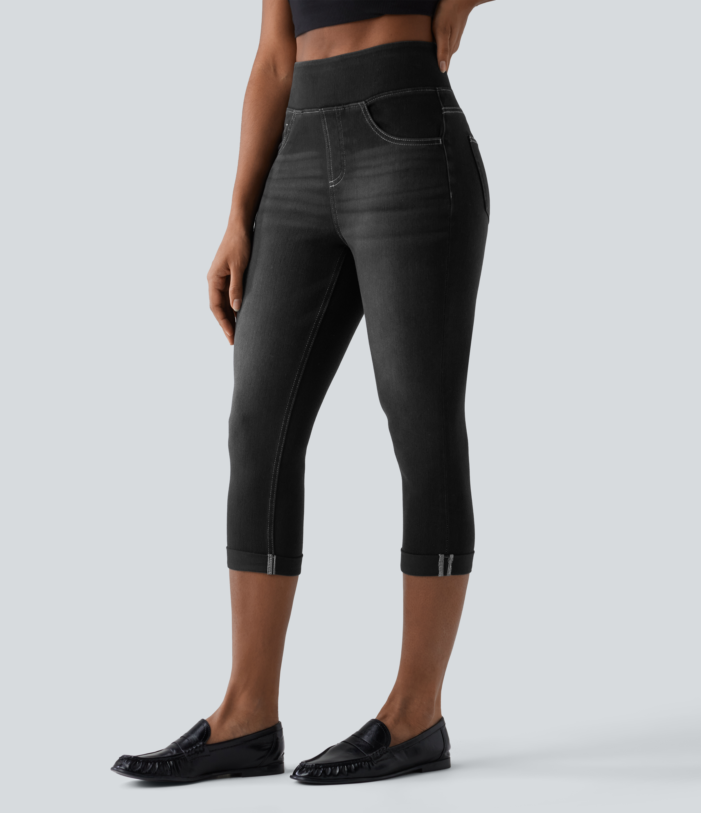 Halara Flex™ High Waisted Rolled Hem Capri Casual Skinny Jeans with Pockets