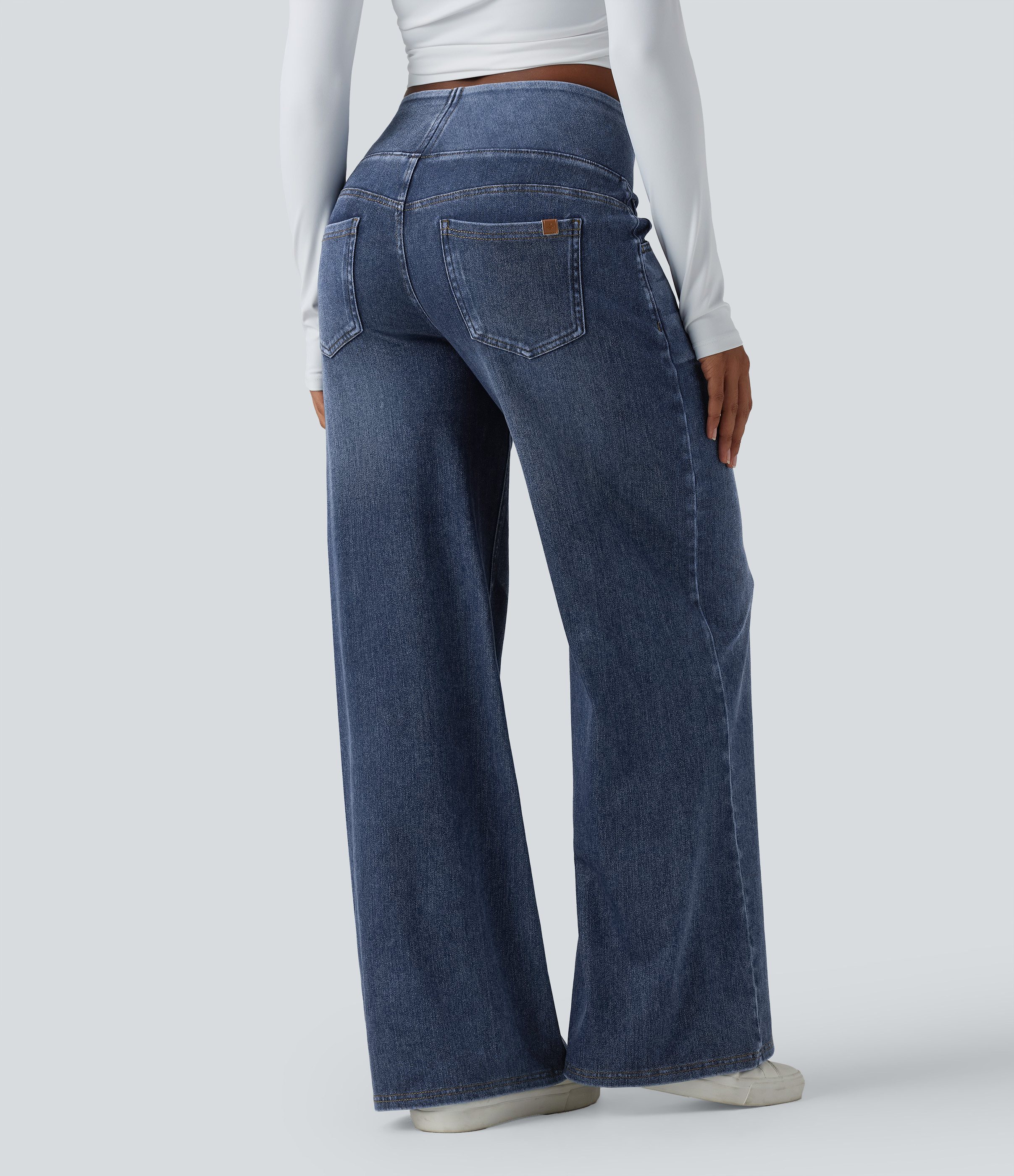Tide Blue Denim Halara Flex™ Mid Rise Draped Lyocell Washed Casual Baggy Wide Leg Jeans with Pockets / 2