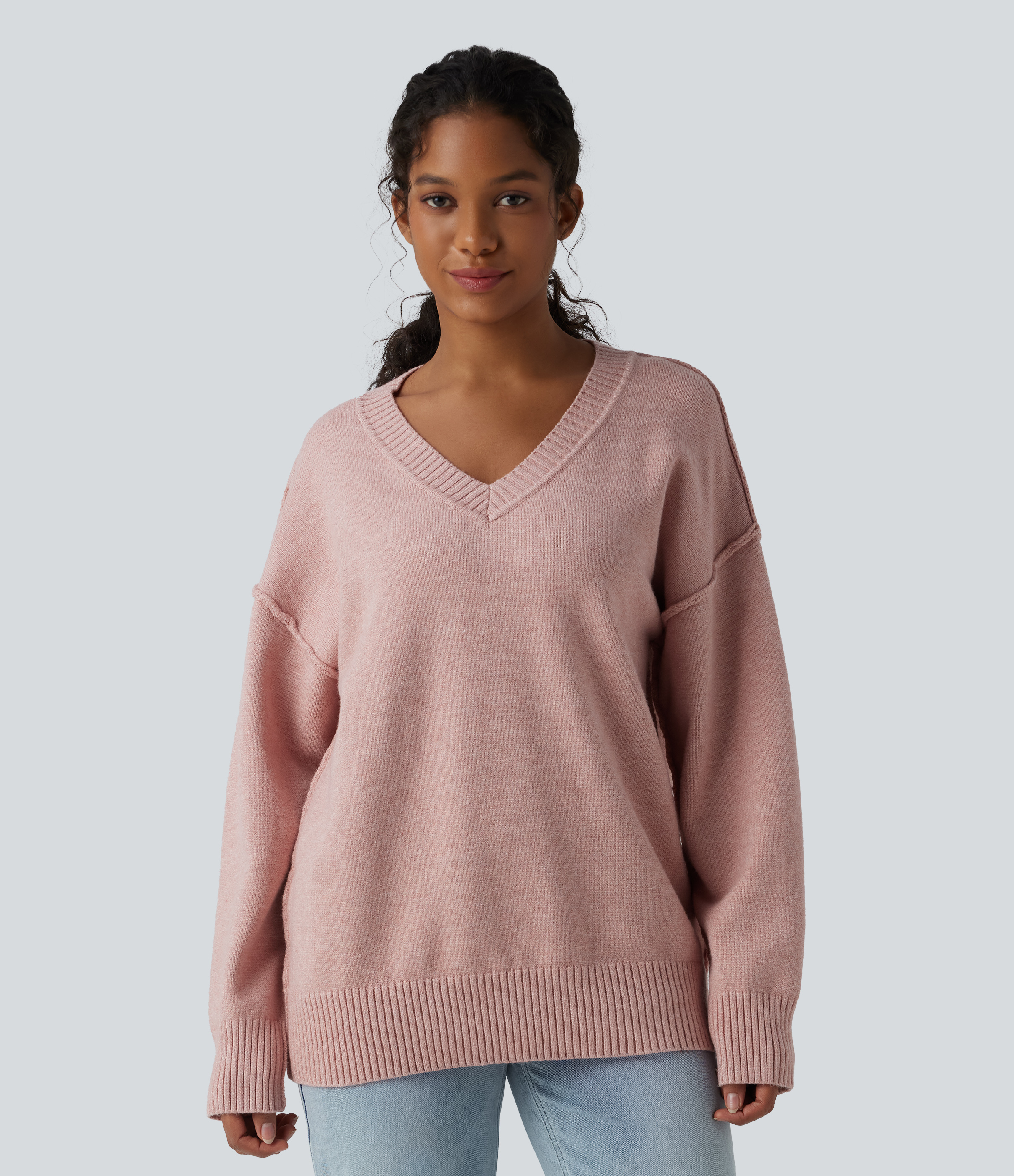 V-neck Dropped Shoulder Long Sleeve Casual Sweater