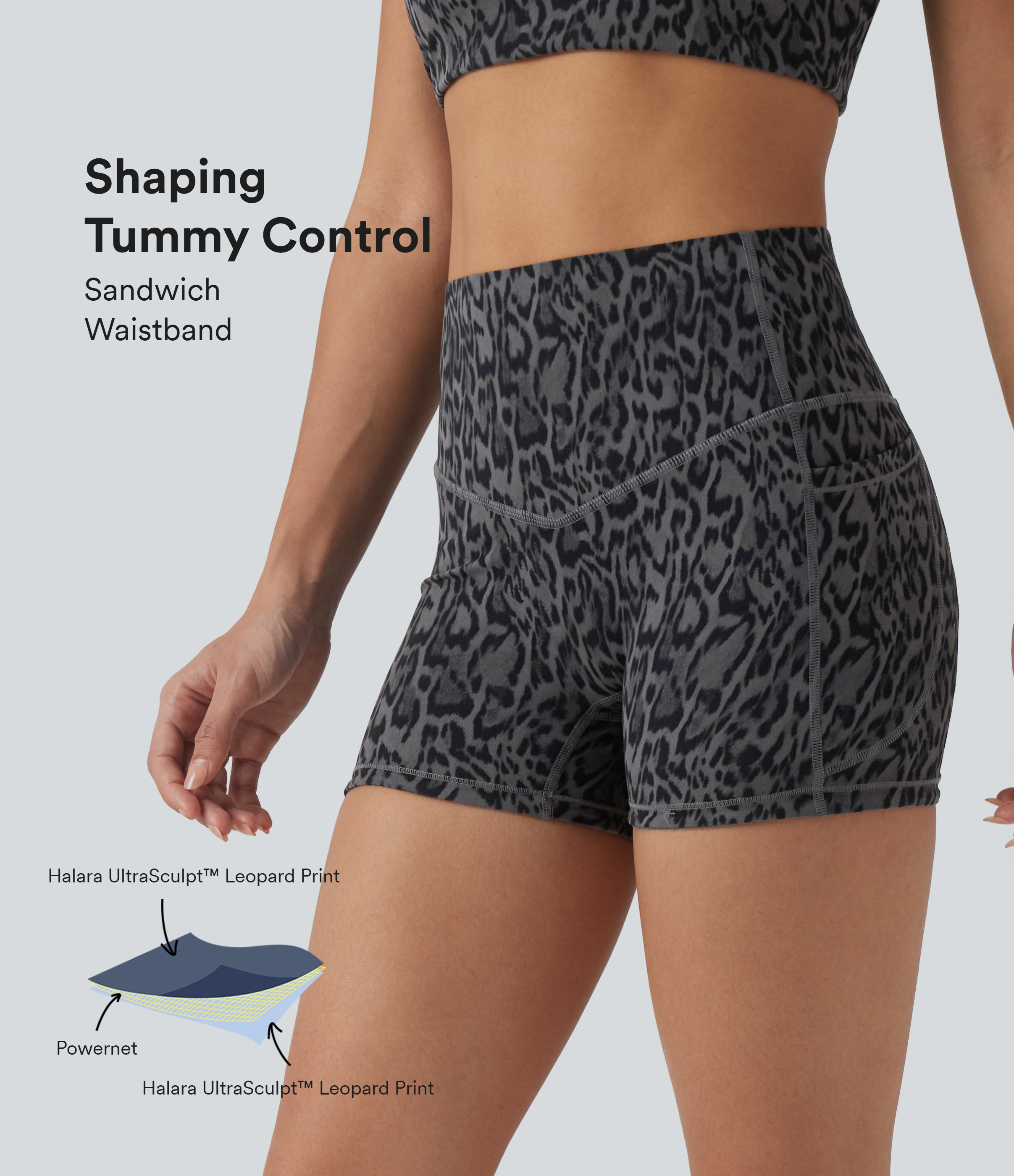 Halara UltraSculpt™ Leopard Print High Waisted Tummy Control Shaping Training Biker Shorts 3'' with Pockets