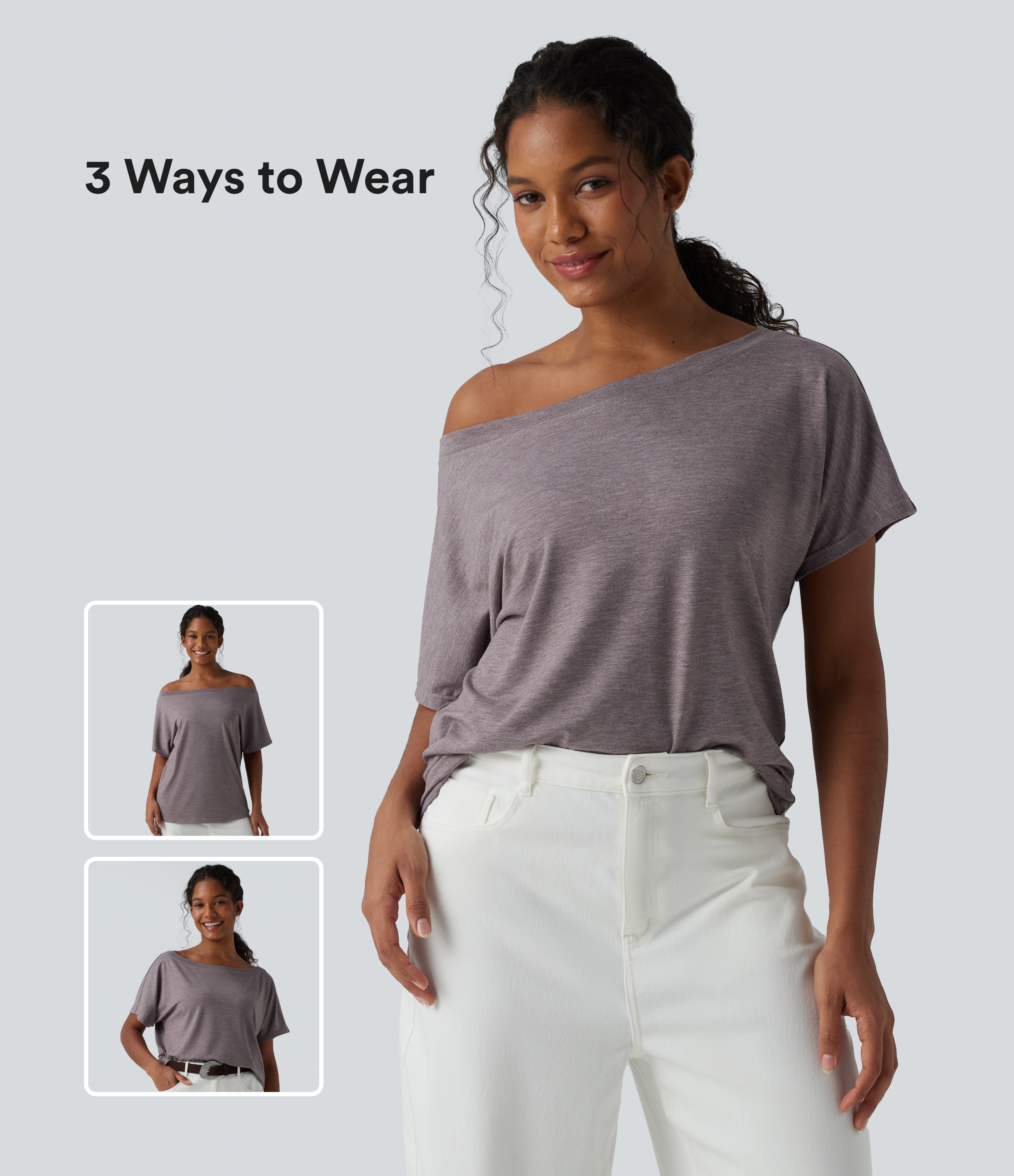 One-shoulder Short Sleeve Heathered Casual Oversized Top