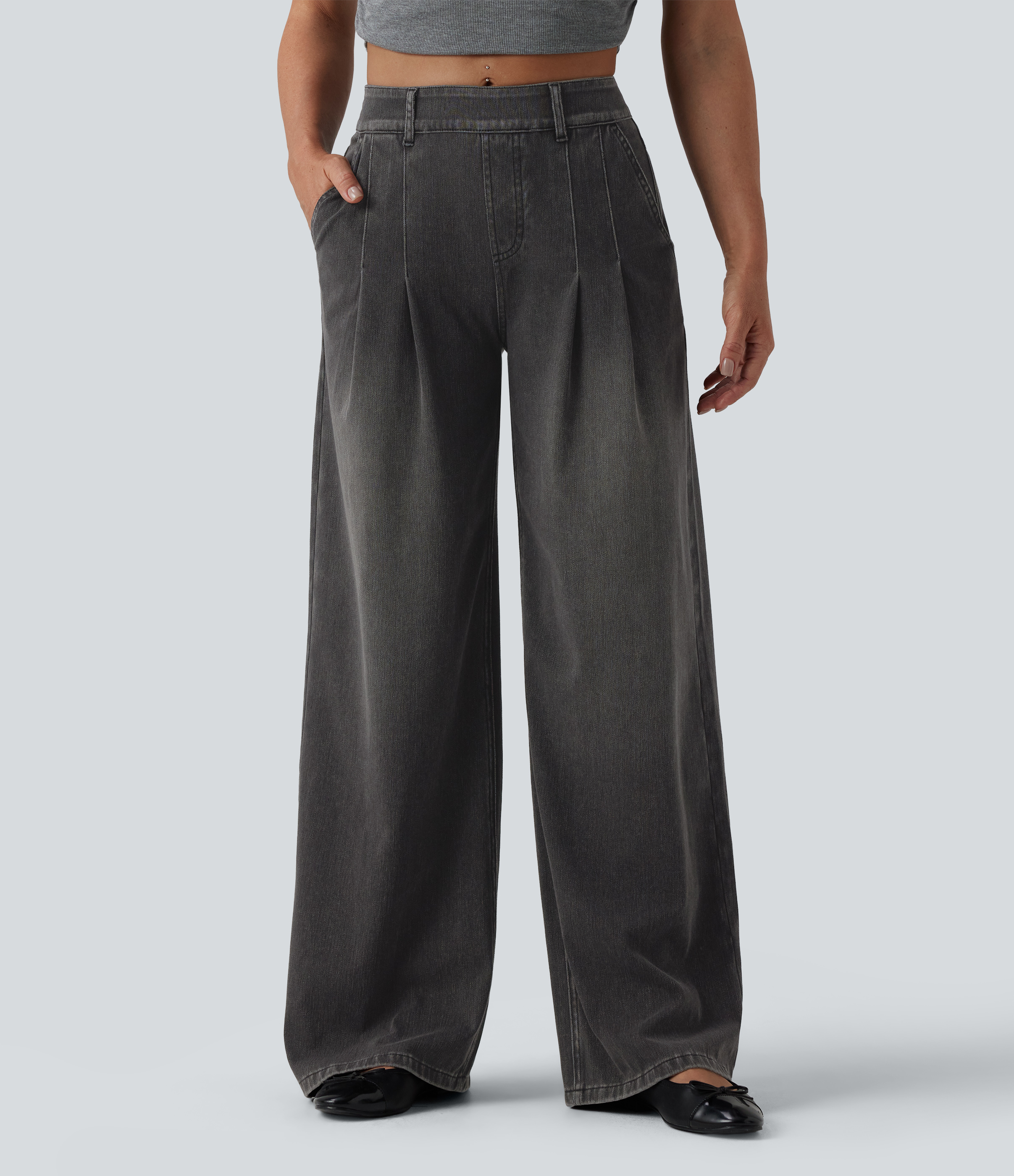 Halara Flex™ Mid Rise Wide Leg Casual Jeans with Pockets