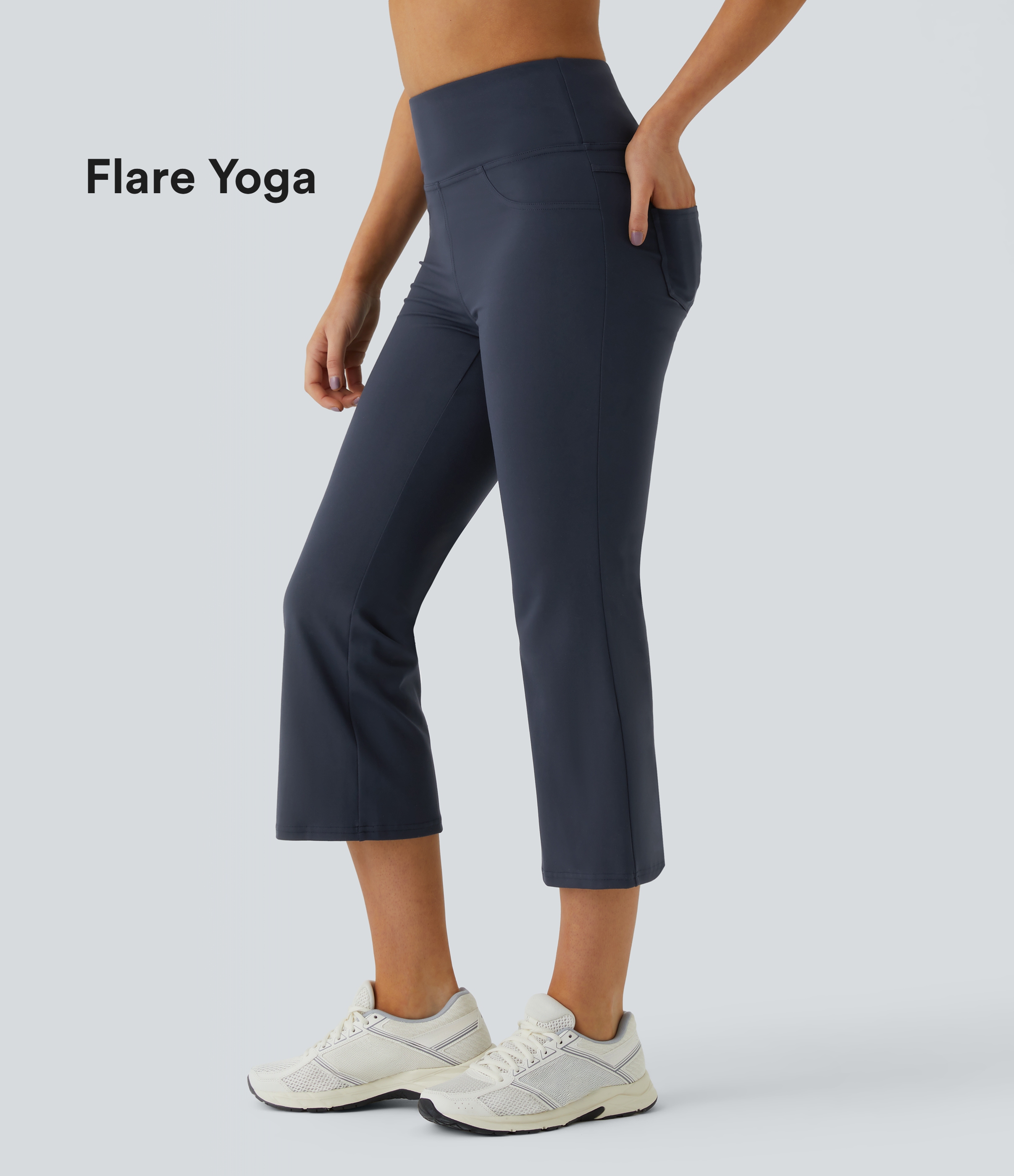 High Waisted Pocket Capri Flare Yoga Leggings
