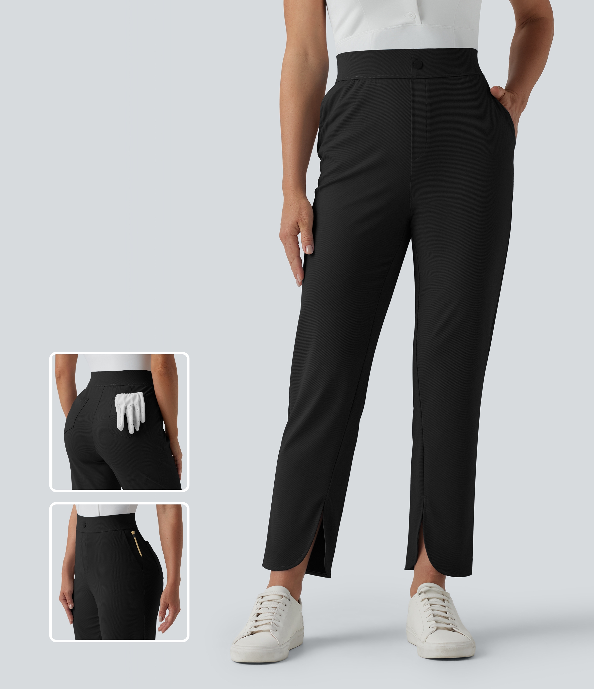 High Waisted Split Straight Leg Quick Dry Golf Pants with Pockets-Golf Tee Pocket-UPF40+
