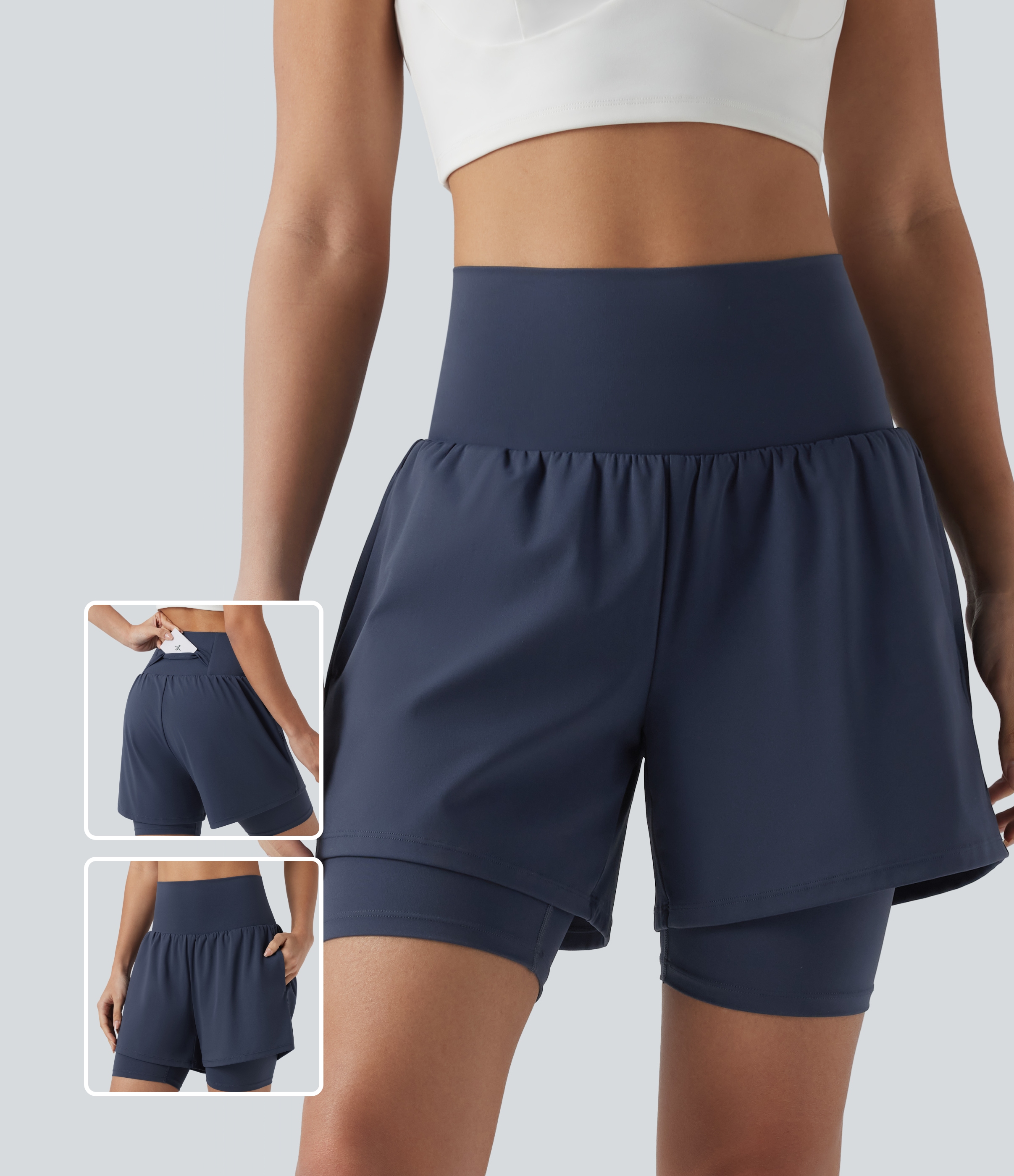 SoftlyZero™ Airy 2-in-1 Yoga Shorts, Ultra High Waist, Cool Feel, 17.5 cm, with Pockets