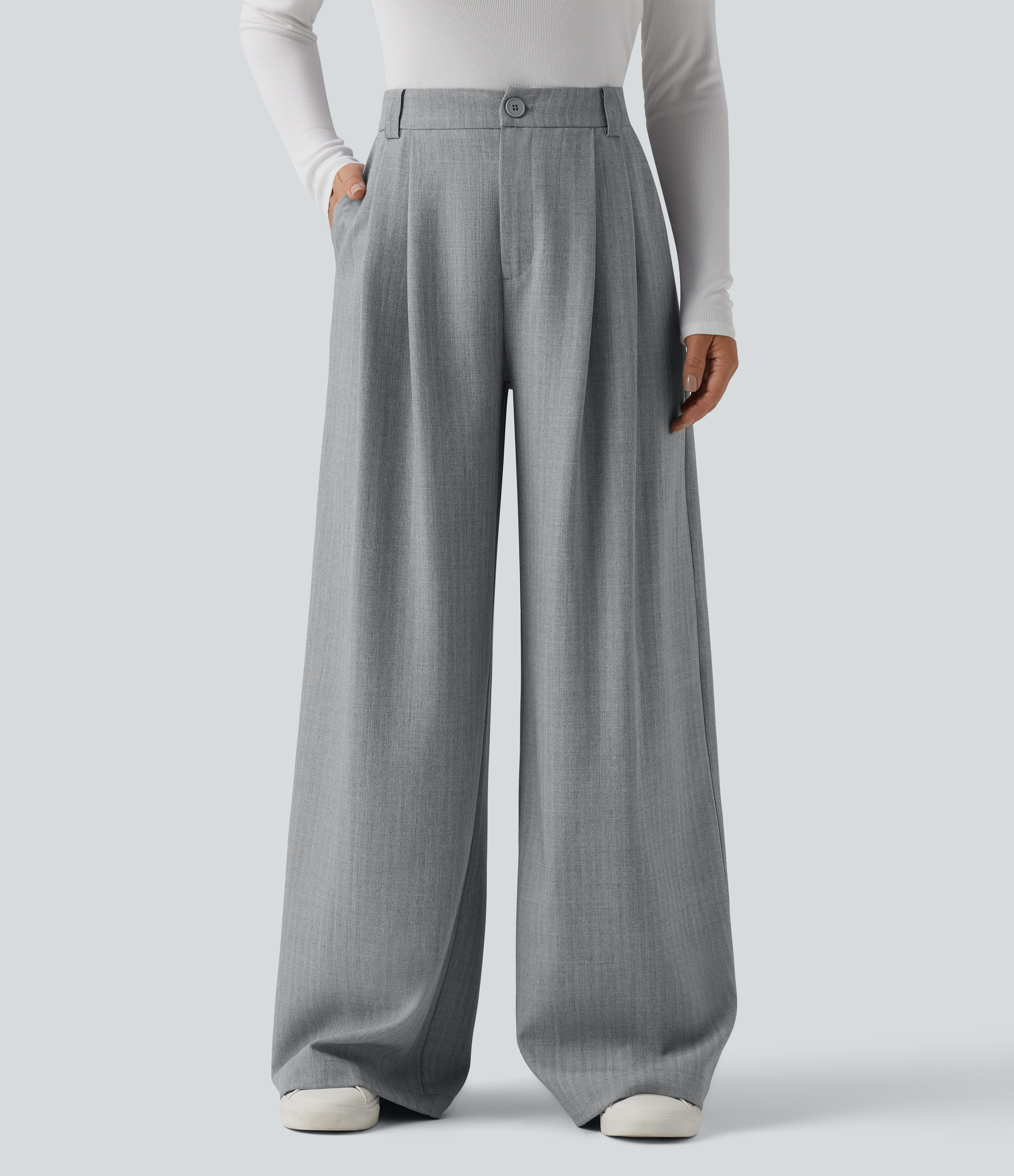 High Waisted Wide Leg Work Pants with Pockets