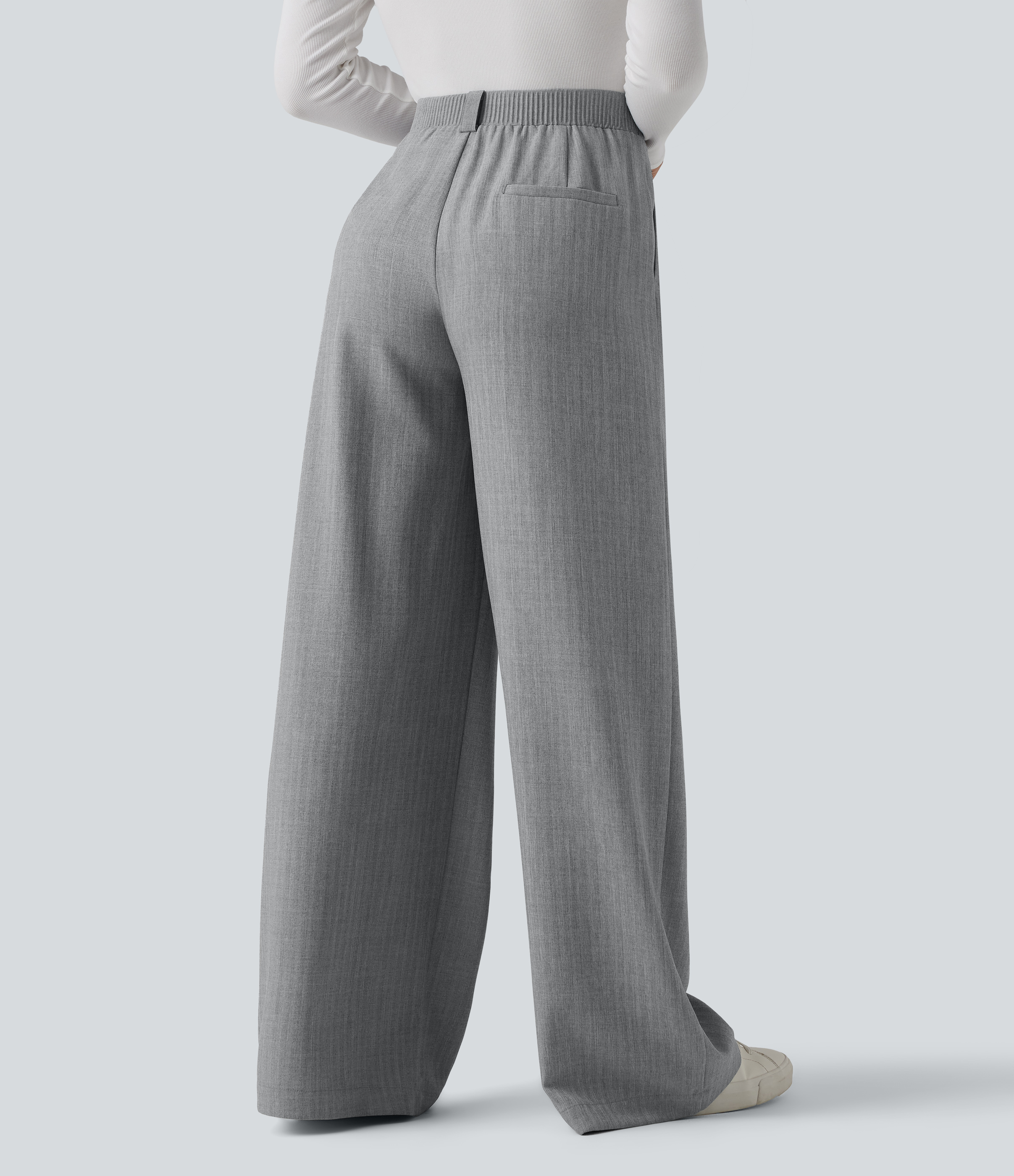 Harbor Mist High Waisted Wide Leg Work Trousers with Pockets / 2