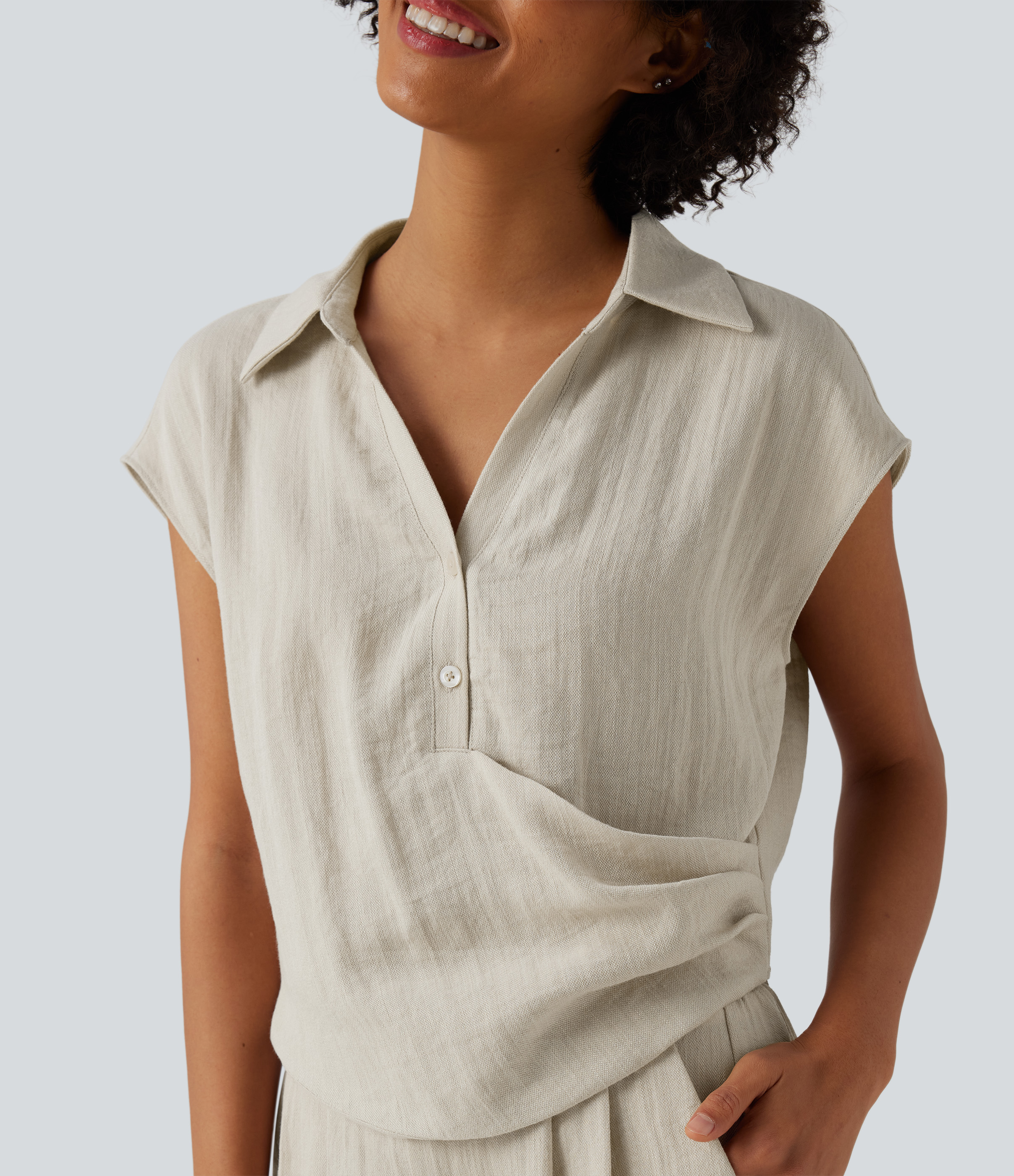 Cap Sleeve Ruched Casual Shirt