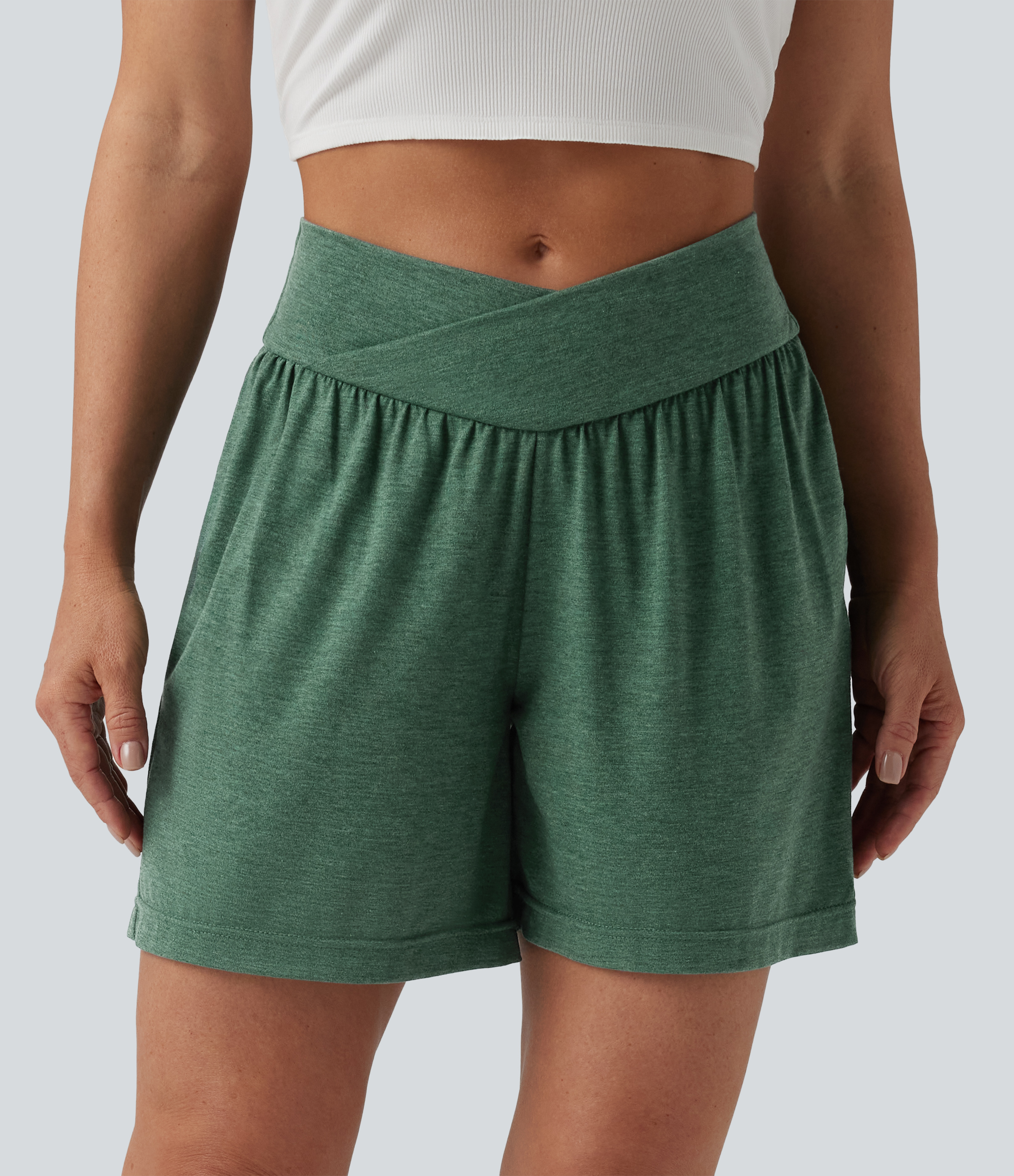 High Waisted Crossover Casual Shorts 5'' with Pockets