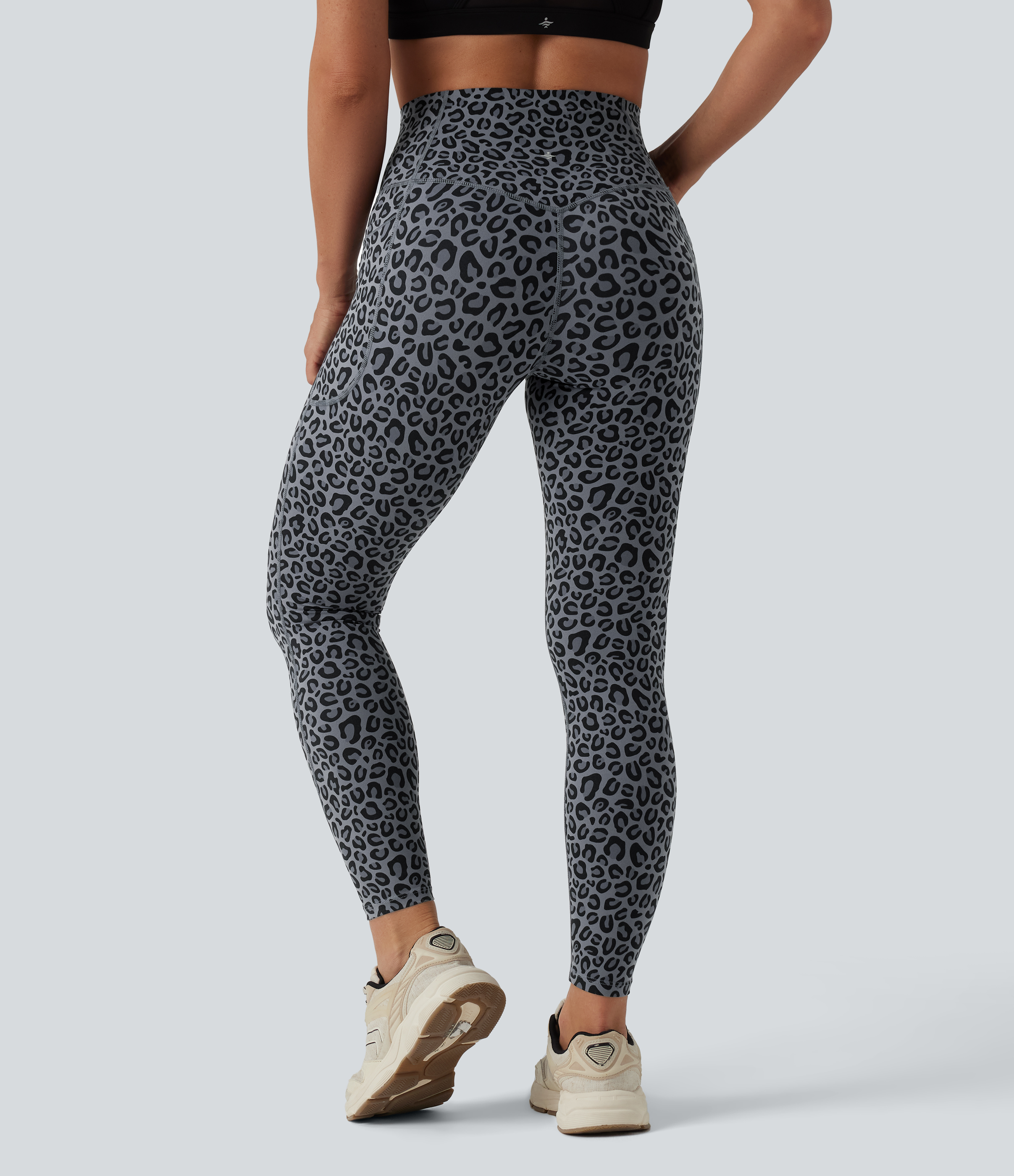 Charcoal Mist Leopard Halara UltraSculpt™ Leopard Print High Waisted Tummy Control Yoga Leggings with Pockets / 2