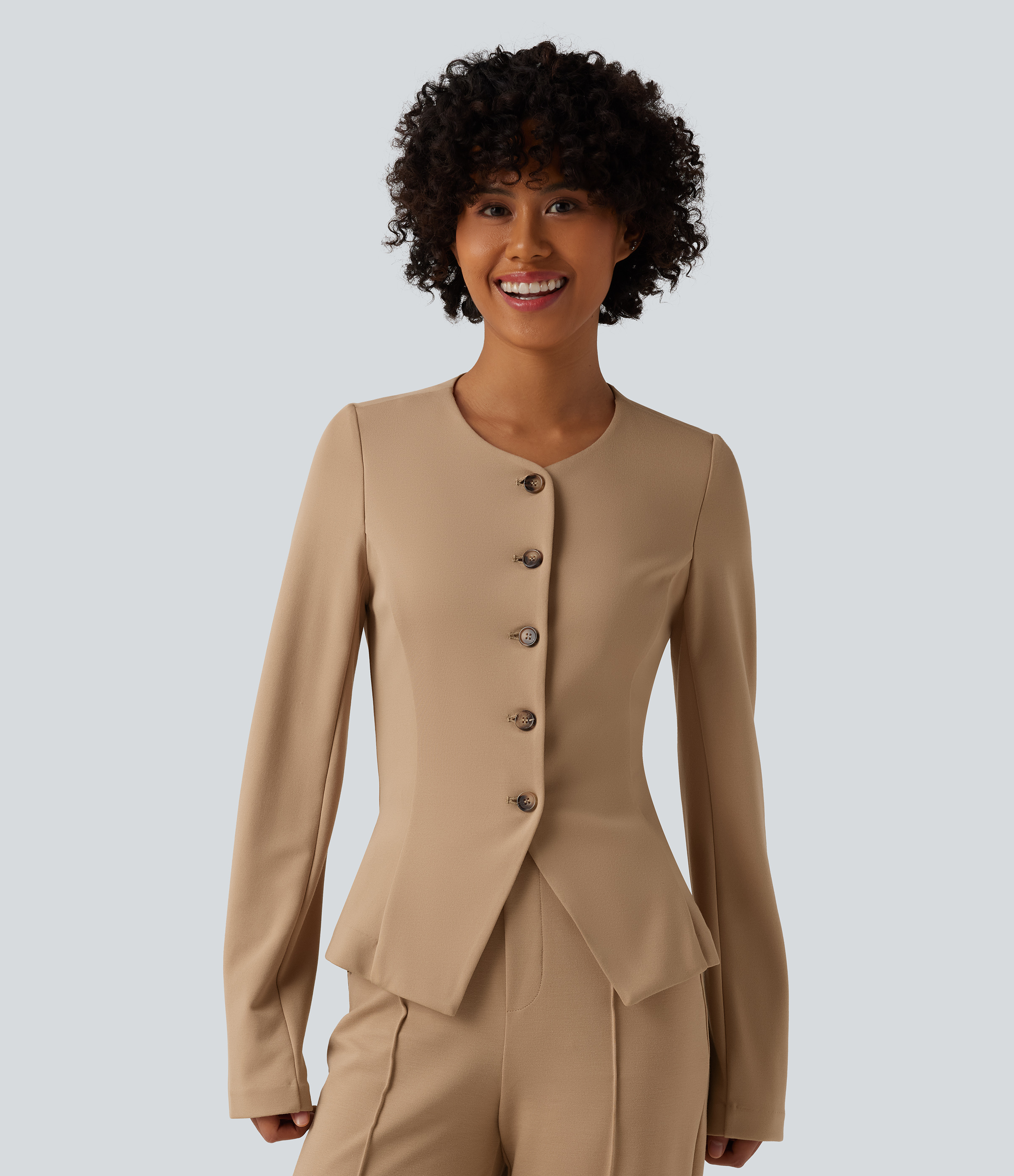 Blazer tailleur slim col rond à manches longues