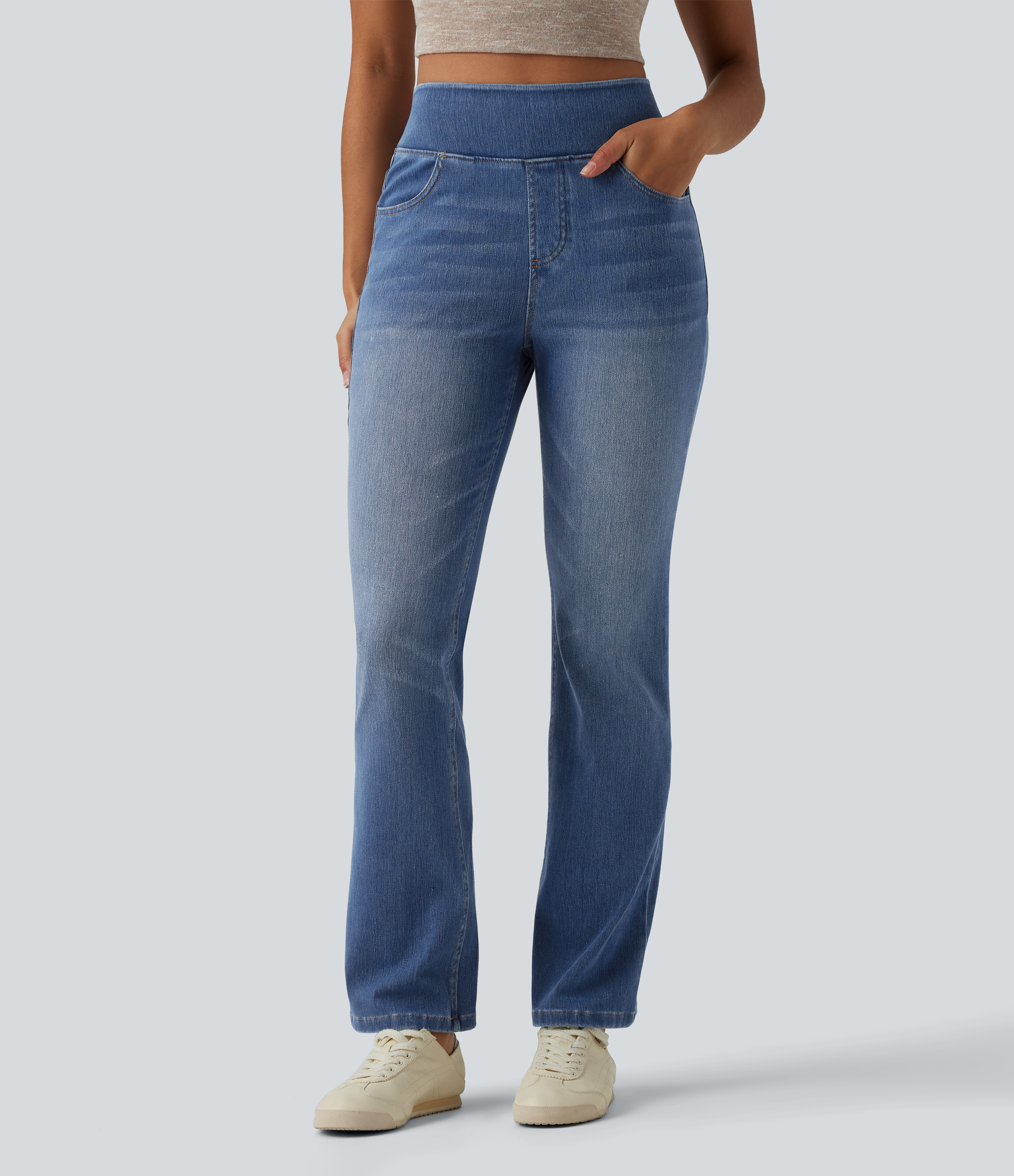 Tide Blue Denim Halara Flex™ Curvy High Waisted Bootcut Washed Casual Jeans with Pockets / 2