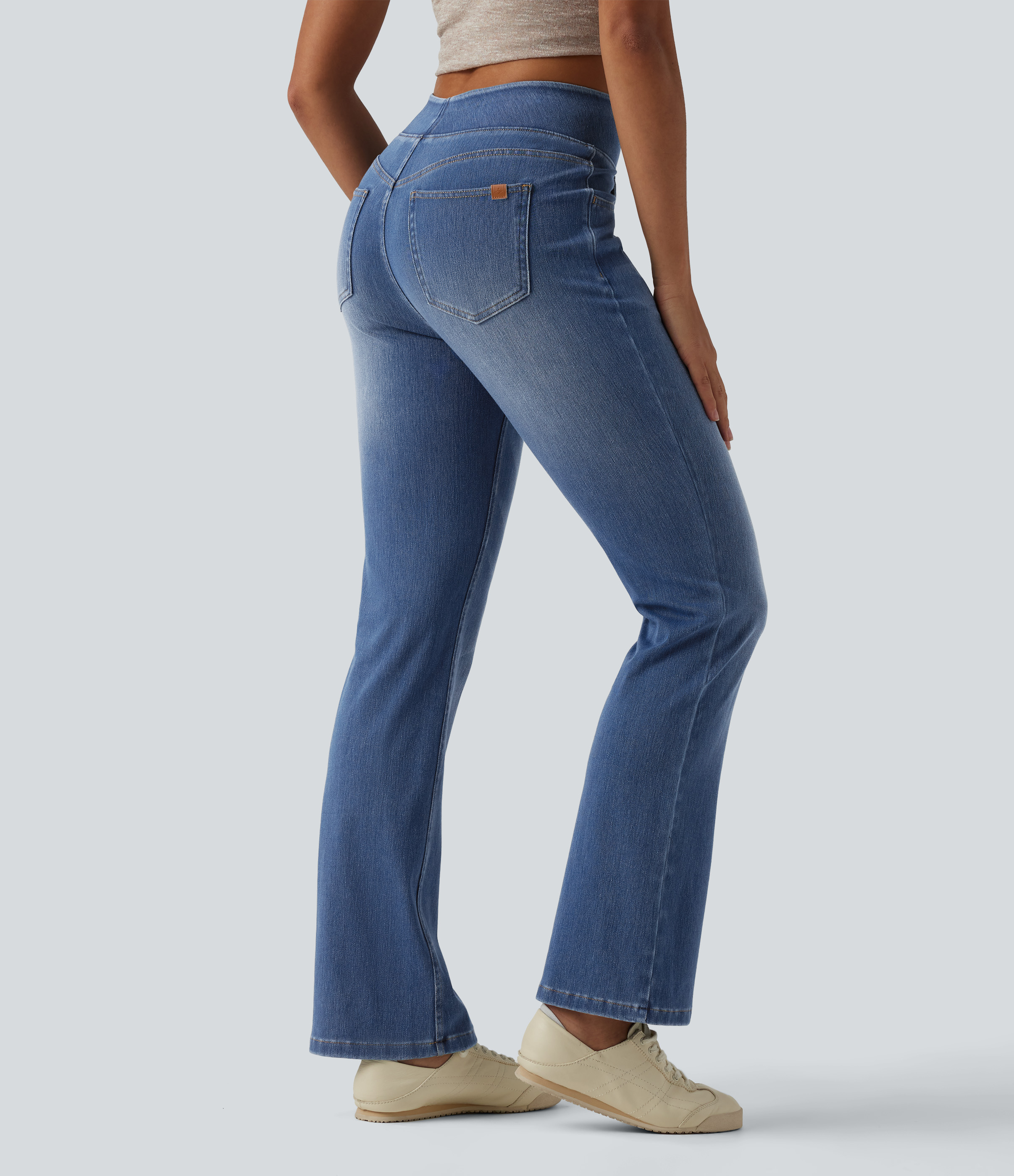 Halara Flex™ Curvy High Waisted Bootcut Washed Casual Jeans with Pockets