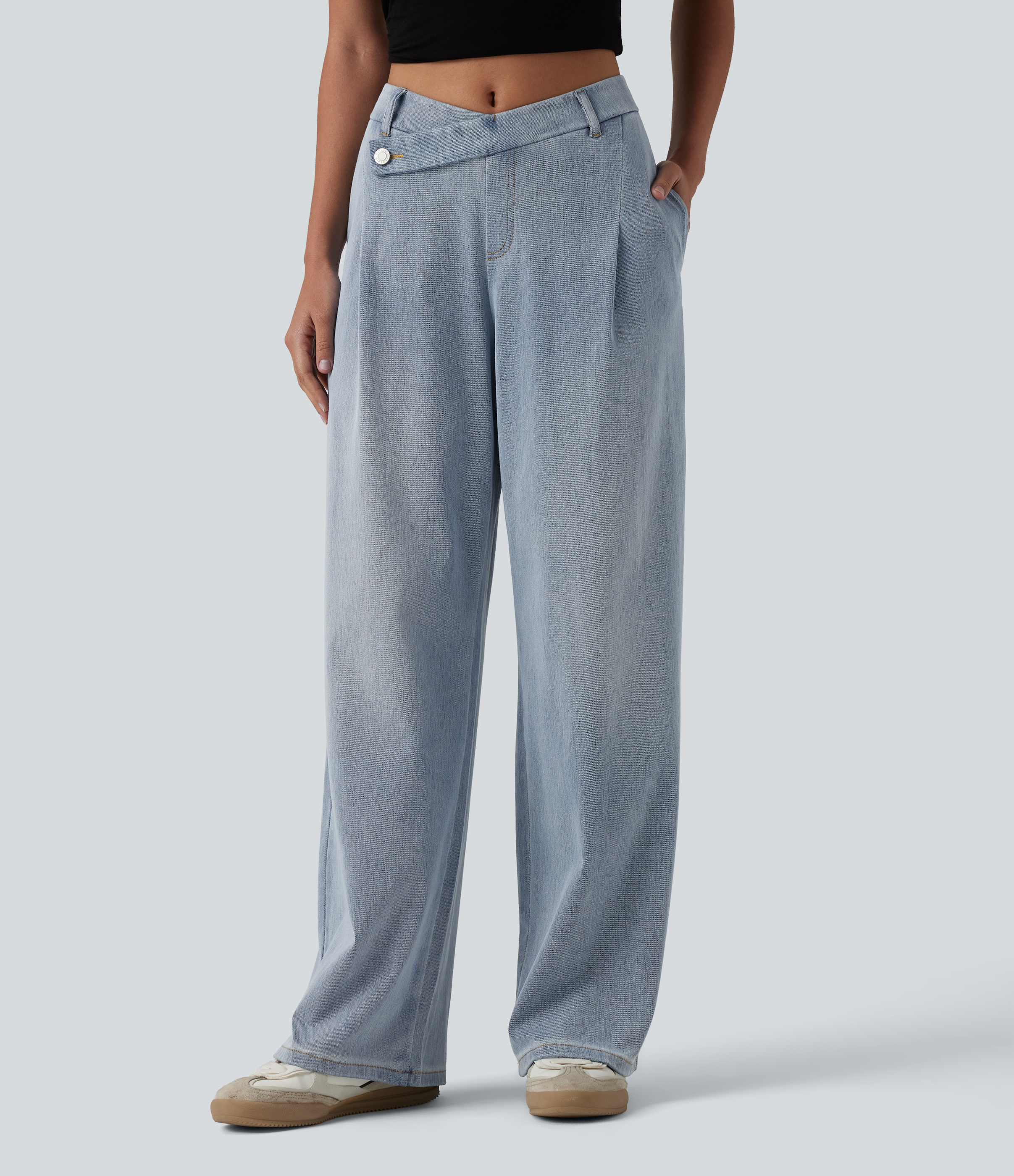 Jean droit Halara Flex™ casual taille mi-haute asymétrique avec poches