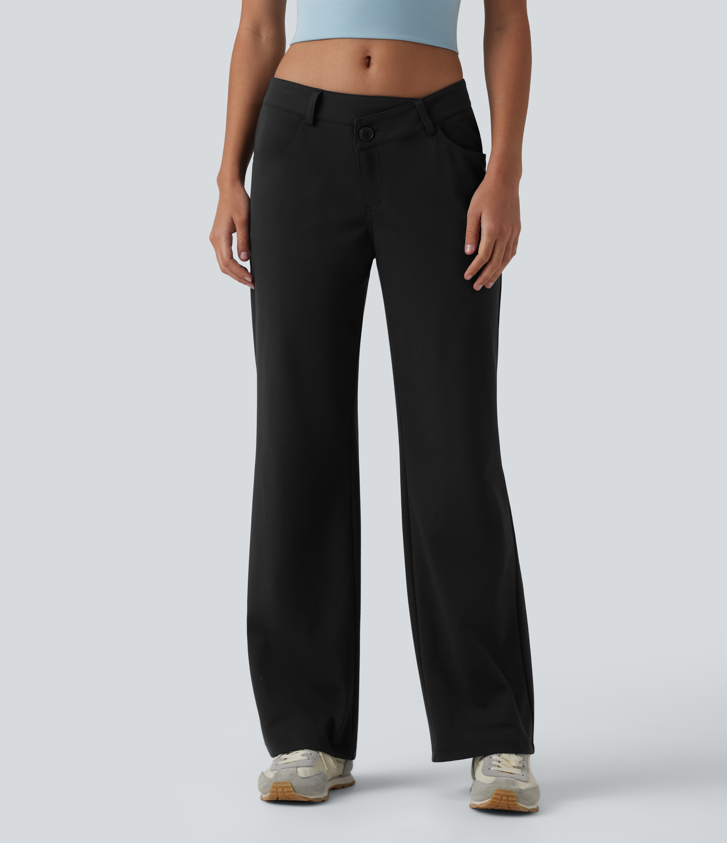 DayStretch Asymmetric Low Rise Straight Leg Casual Pants with Pockets
