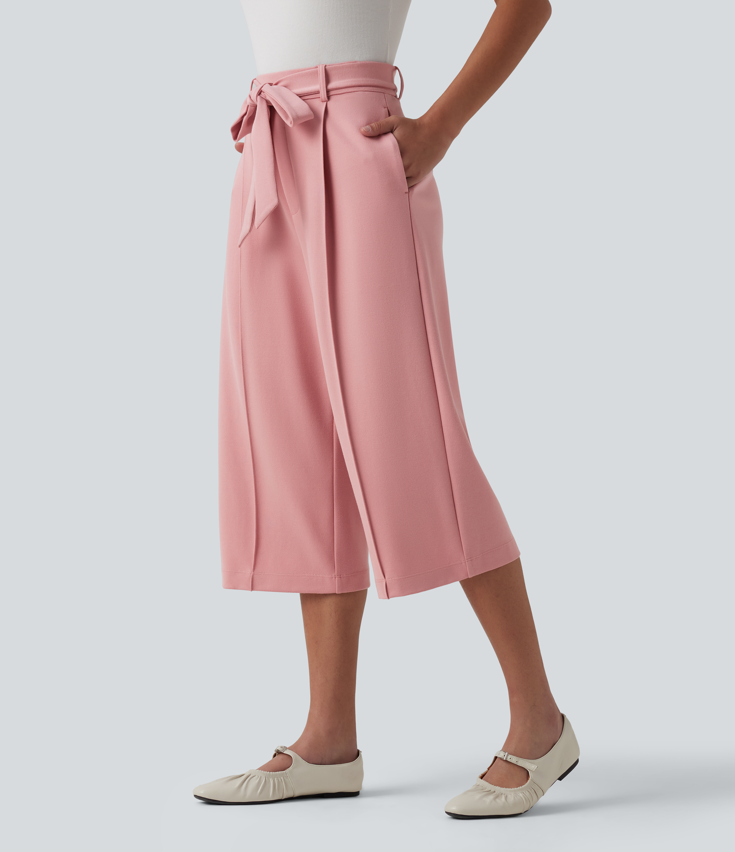 Halara Flex™ High Waisted Belted Straight Leg Capri Suit Work Pants with Pockets