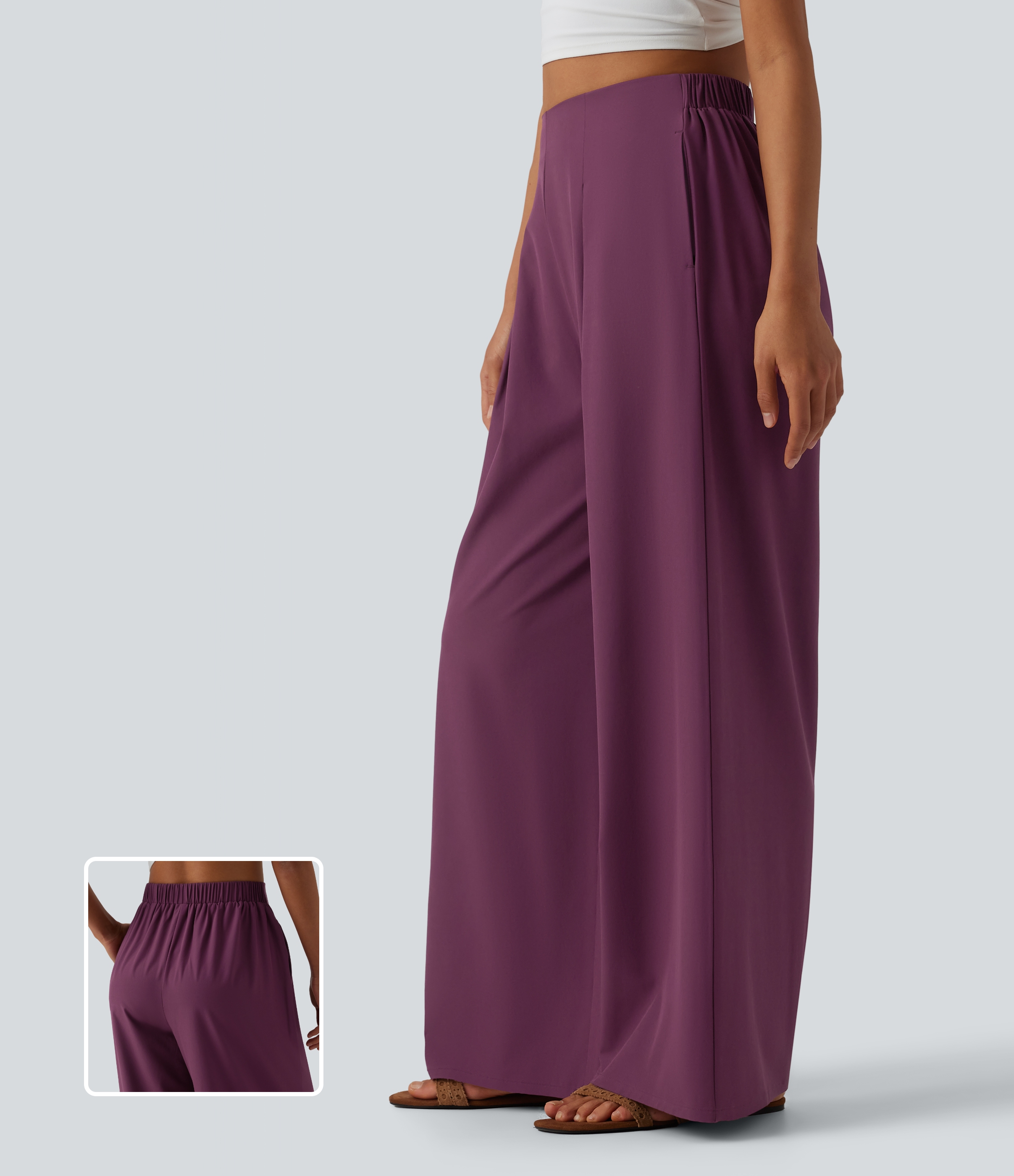 Breezeful™ High Waisted Pleated Quick Dry Resort Flowy Baggy Pants with Pockets