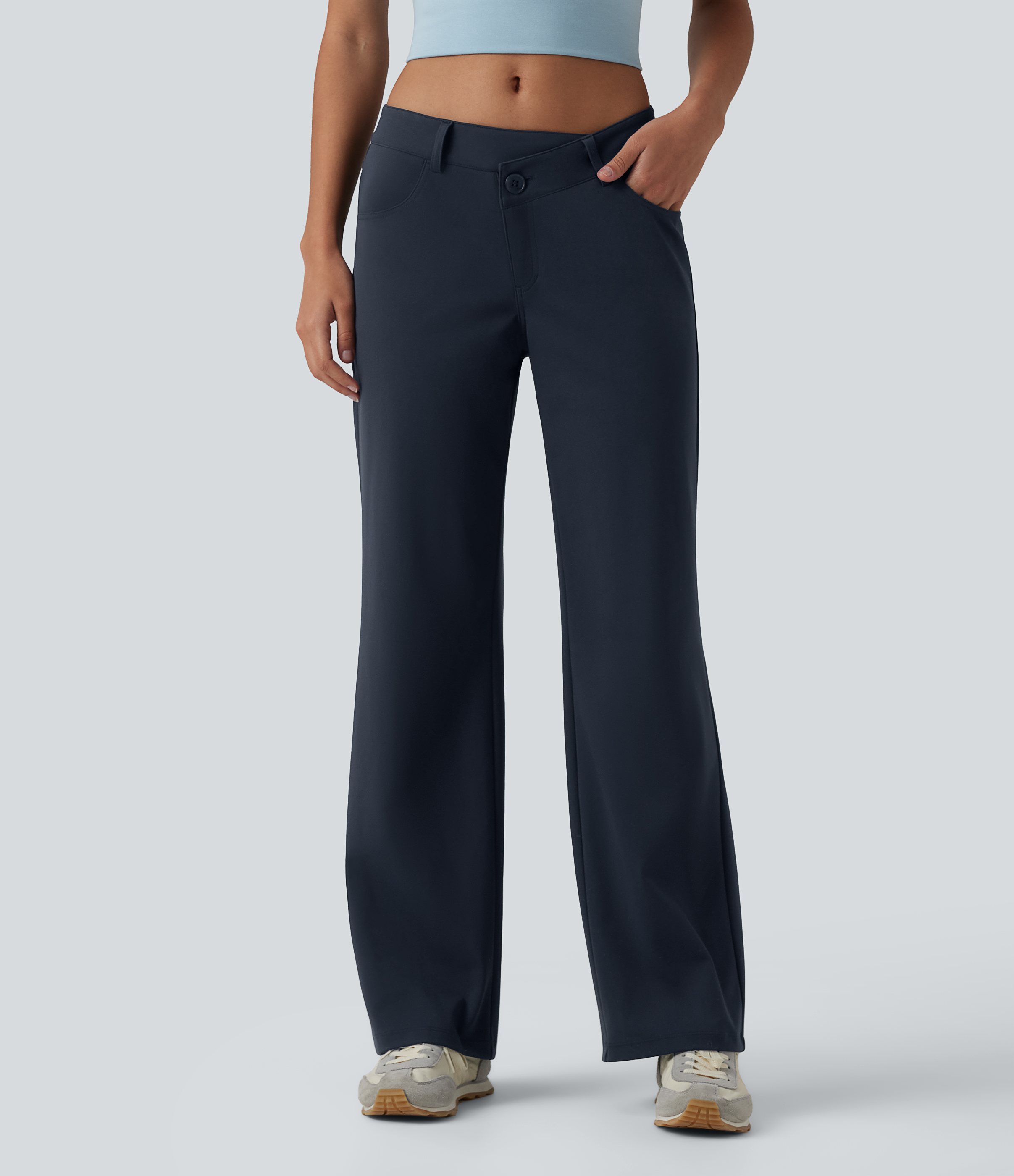 Pantalon décontracté DayStretch taille basse asymétrique coupe droite avec poches