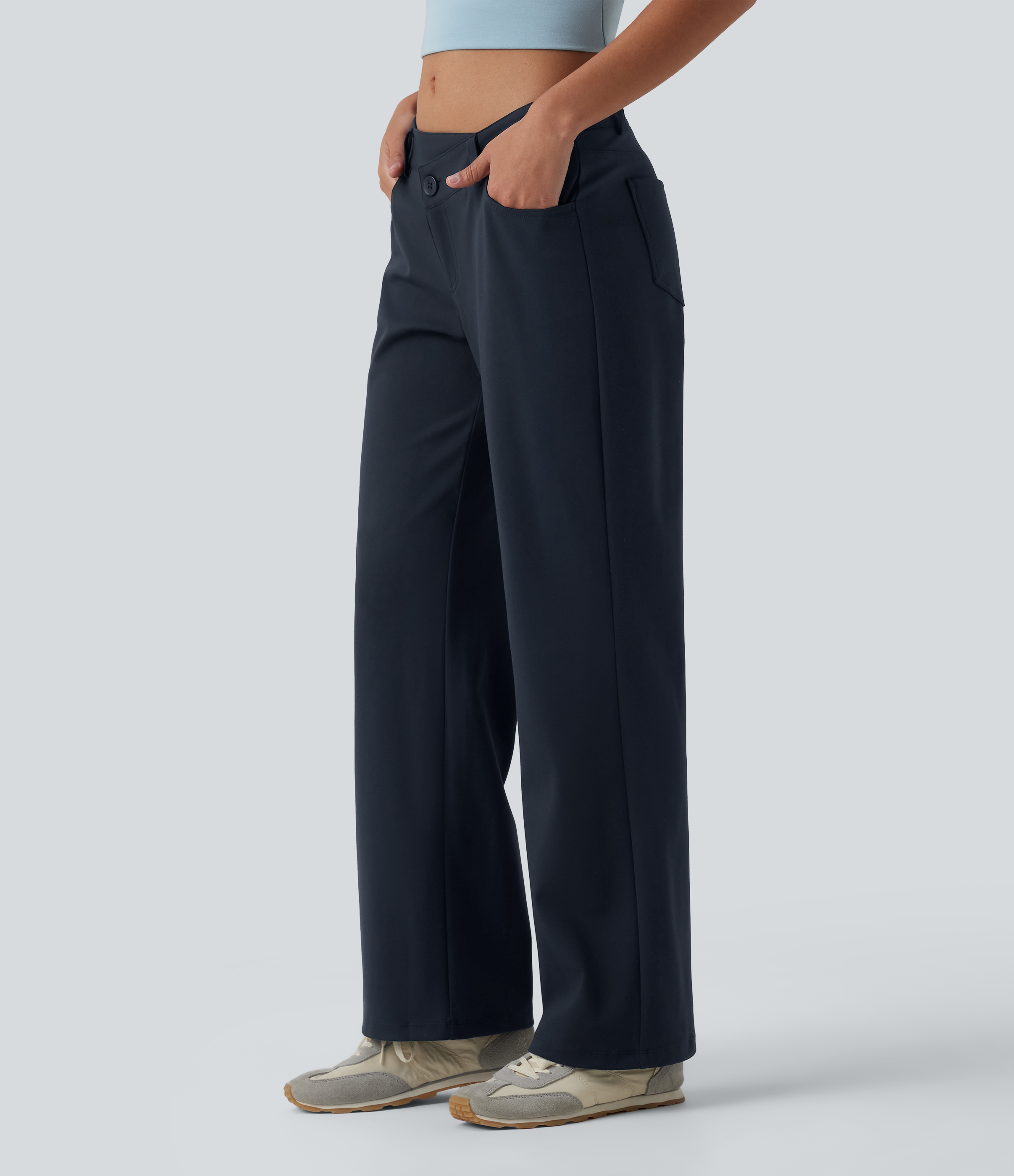 Midnight Blue DayStretch - Lässige Hose mit niedrigem Bund, mehreren Taschen, asymmetrischem Design und geradem Bein / 2
