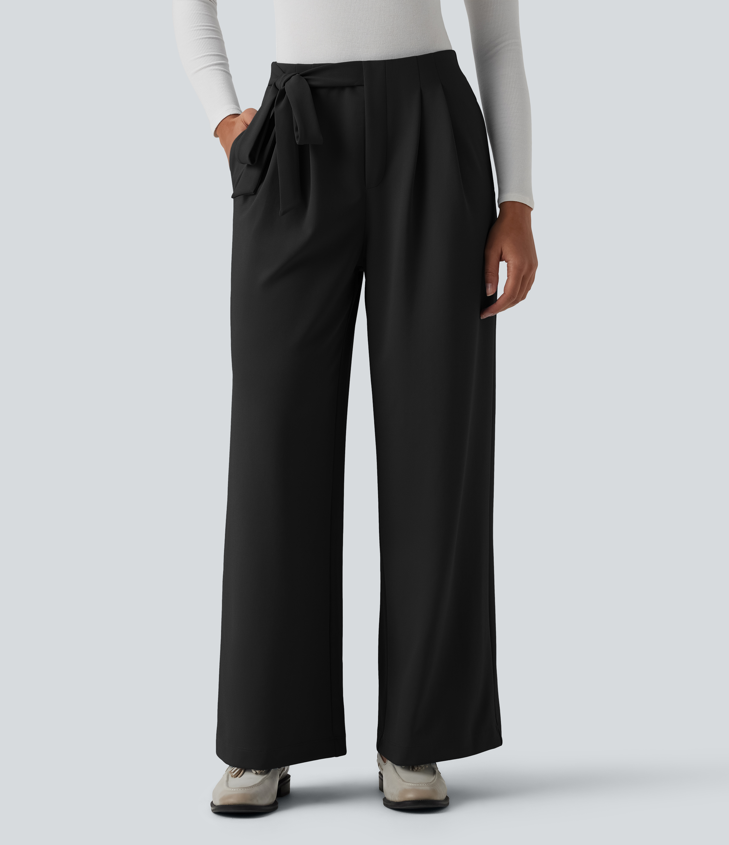 Halara Flex™ High-Waist-Crêpe-Hose mit seitlicher Bindung, geradem Bein und Taschen