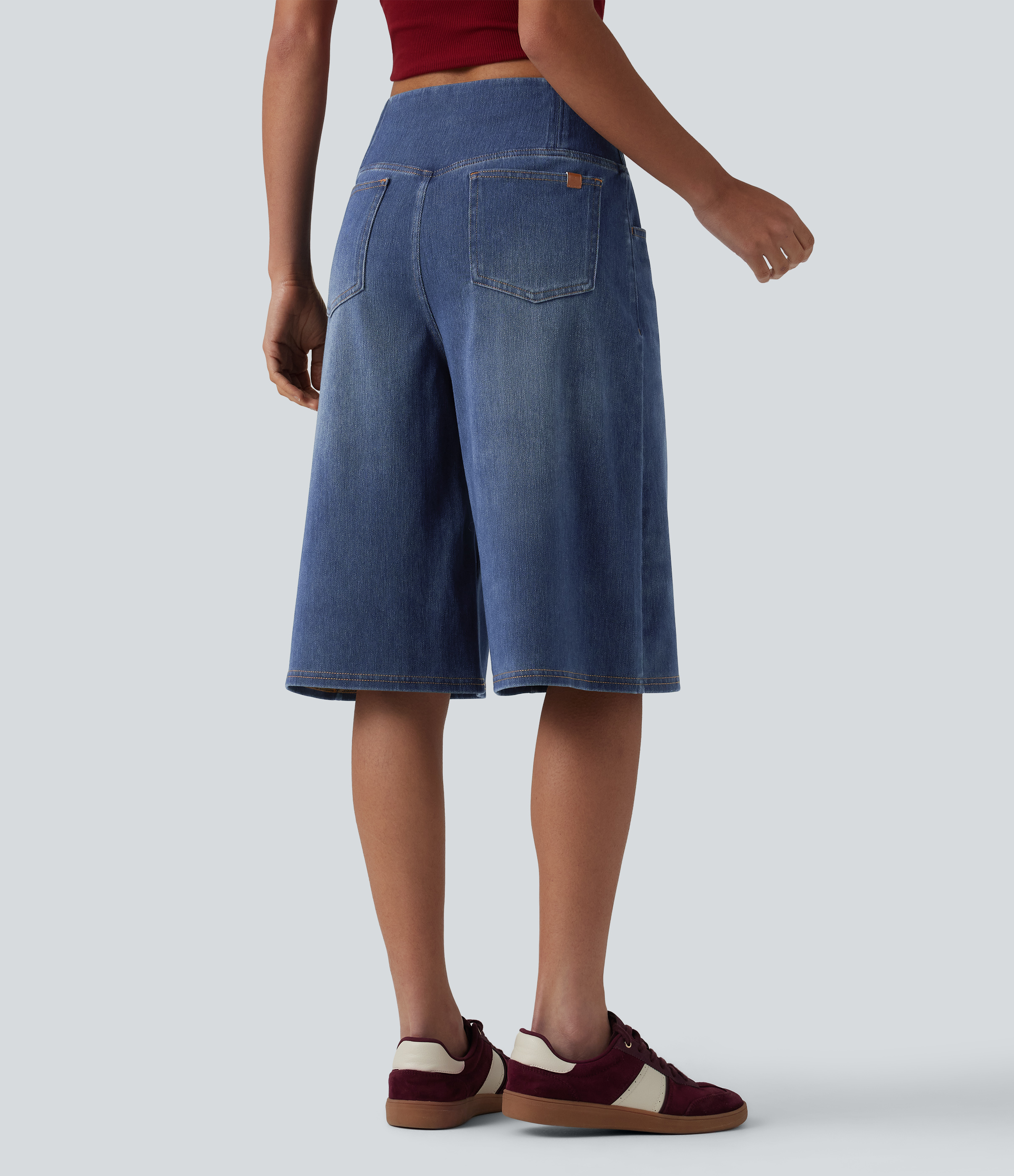 Estate Blue Denim Short en jean ample Halara Flex™ taille haute croisé gainant décontracté avec poches / 2
