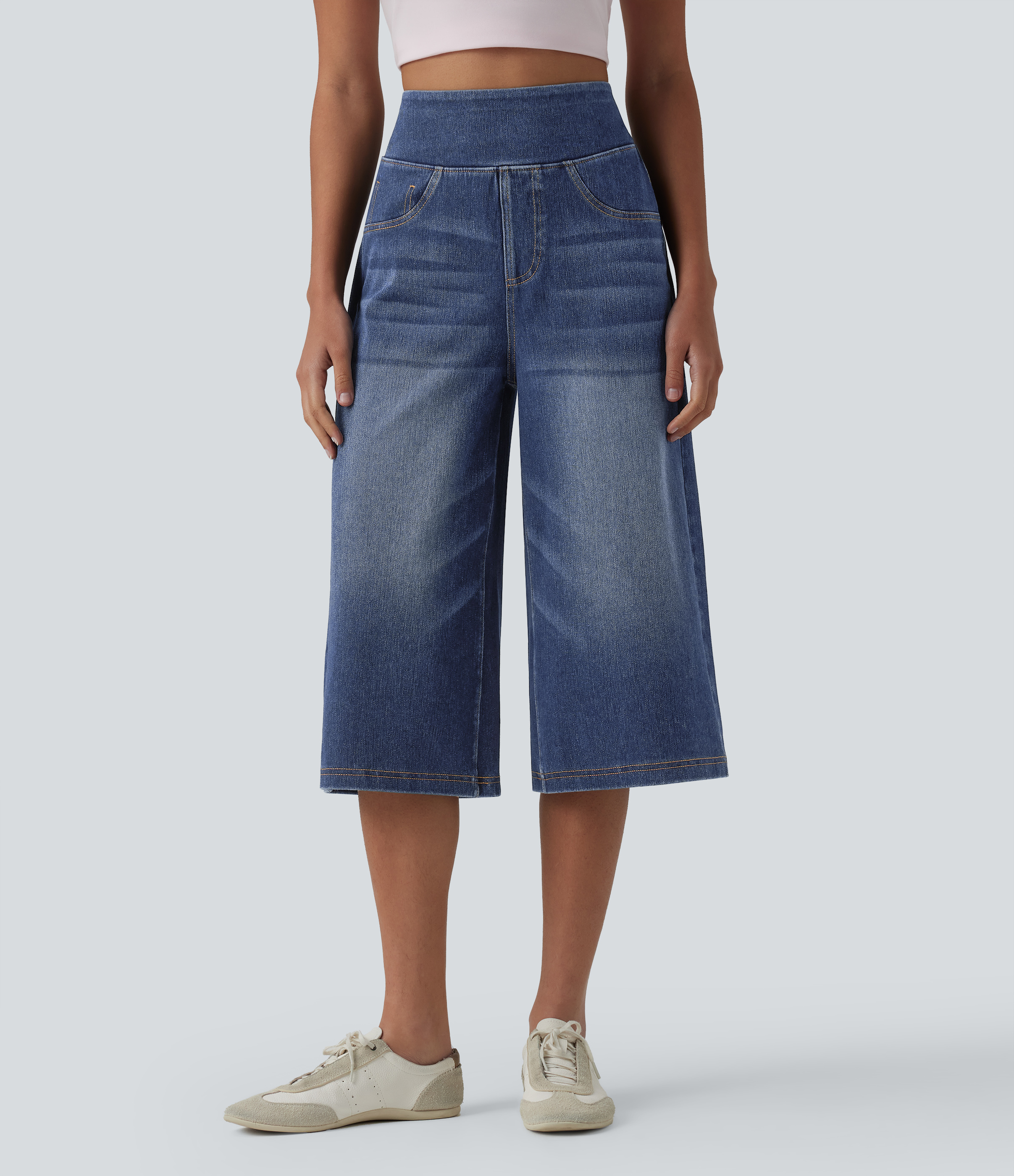 Halara Flex™ High Waisted Tummy Control Casual Capri Baggy Jeans with Pockets