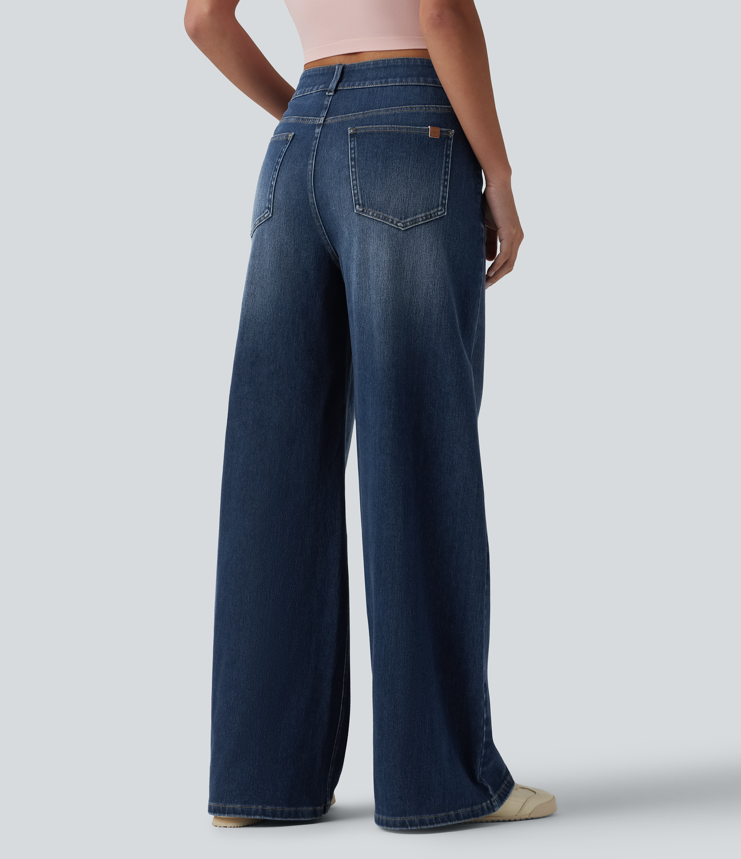 Paint Blue Denim Halara Flex™ Asymmetric Mid Rise Wide Leg Casual Jeans with Pockets / 2