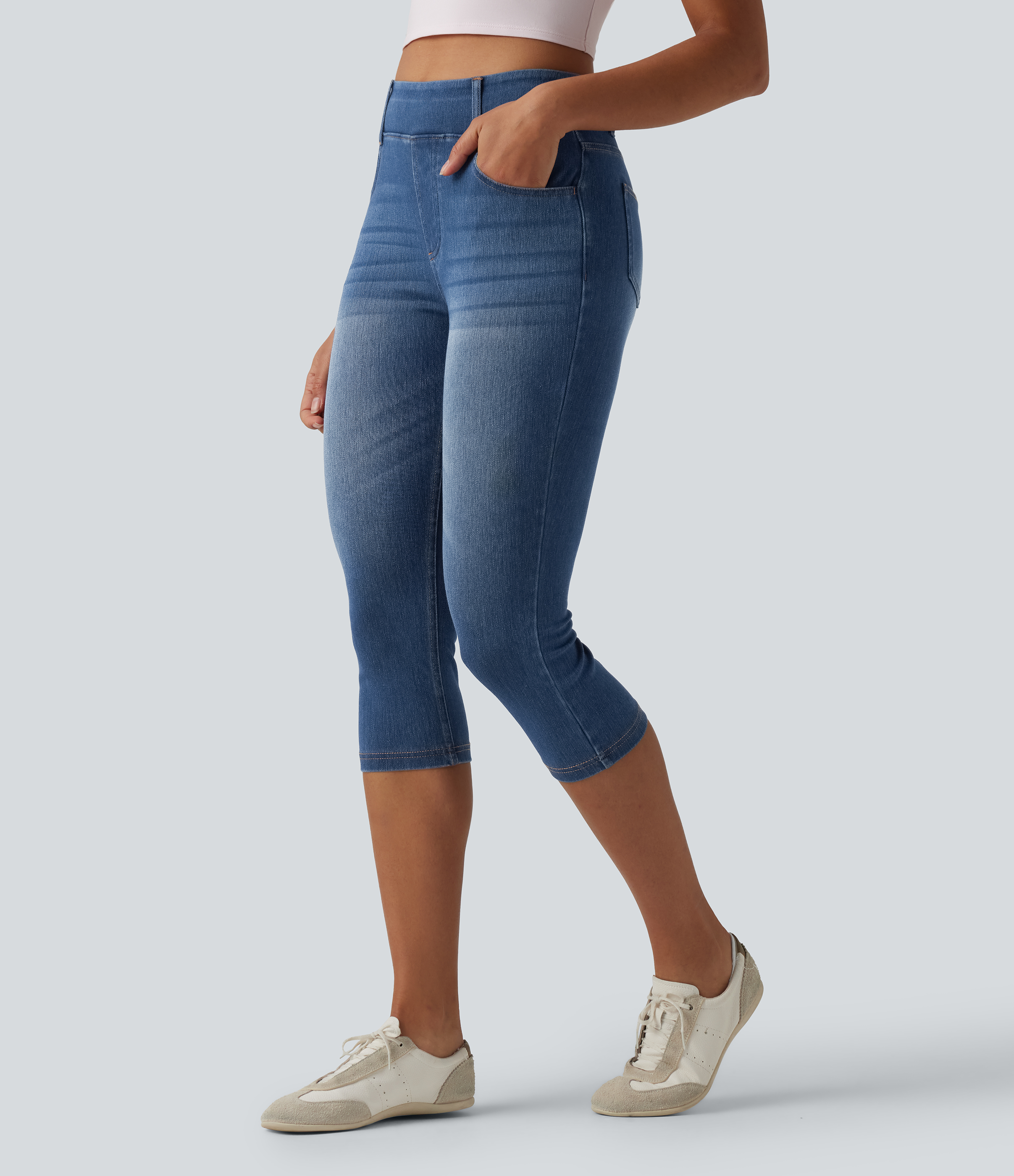 Halara Flex™ - Lässige Capri-Denim-Leggings mit hohem Bund und mehreren Taschen