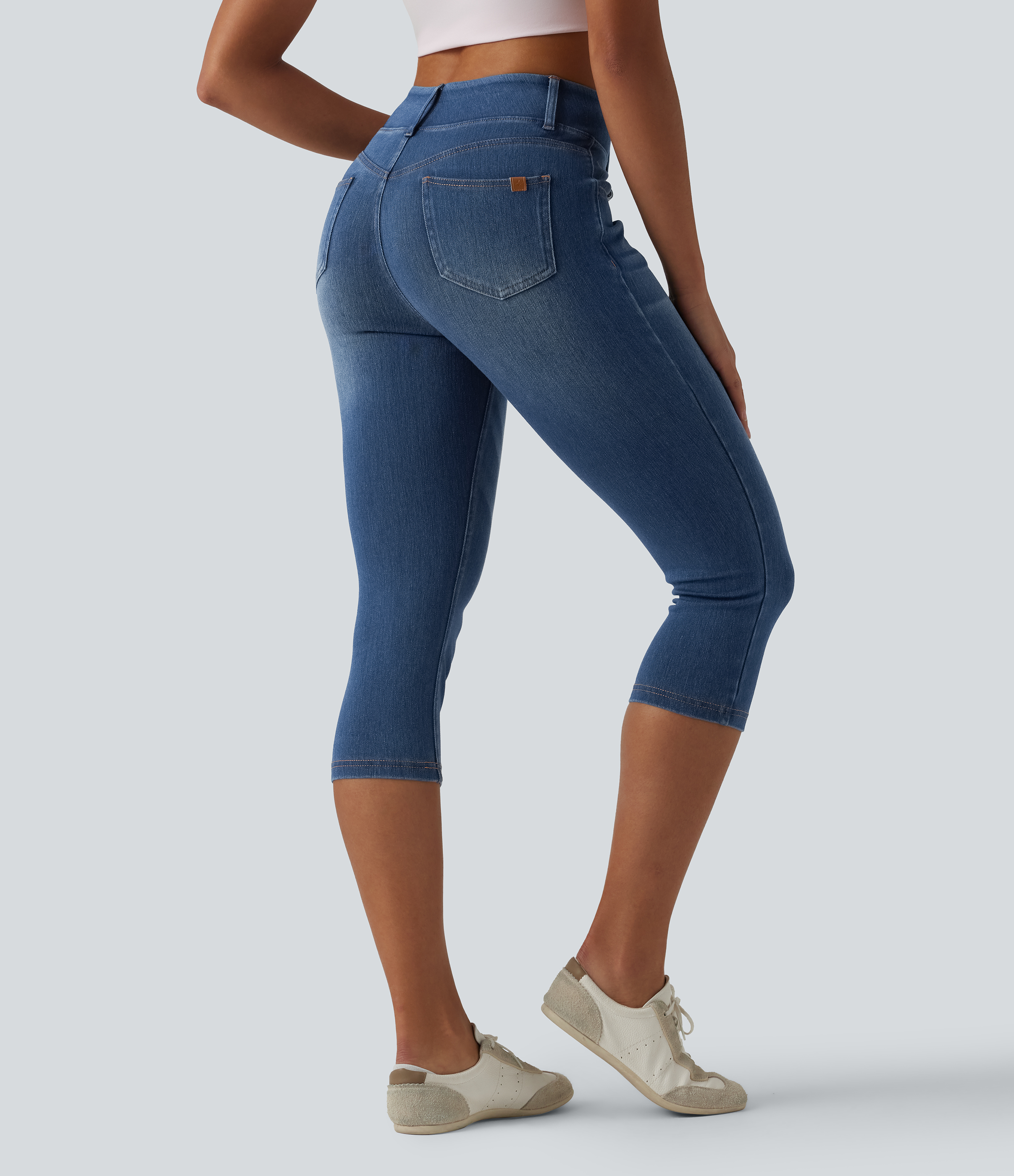 Tide Blue Denim Halara Flex™ High Waisted Capri  Casual Jegging with Pockets / 2