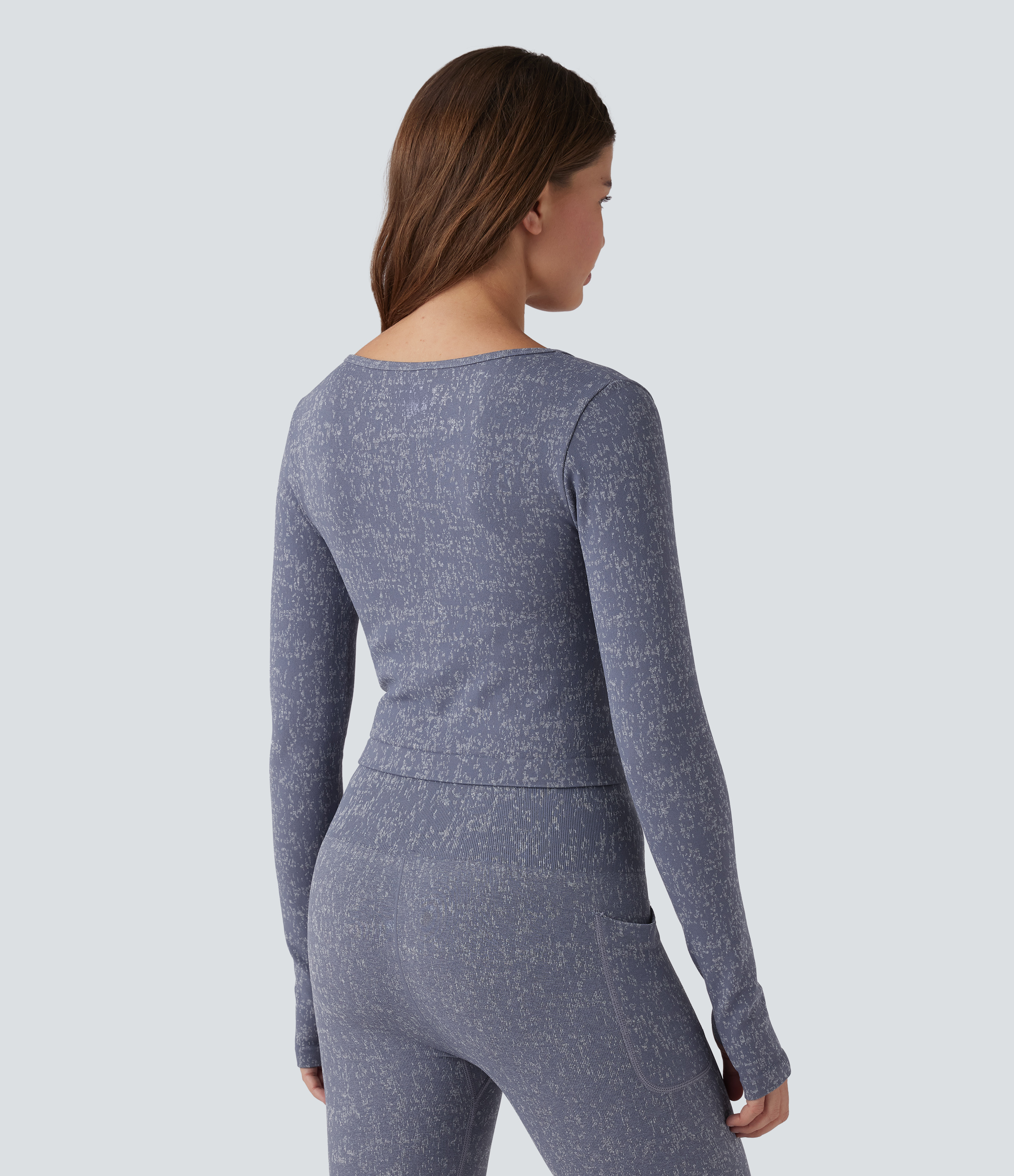 OneForm Seamless Flow V Neck Long Sleeve Thumb Hole Cropped Yoga Sports Top
