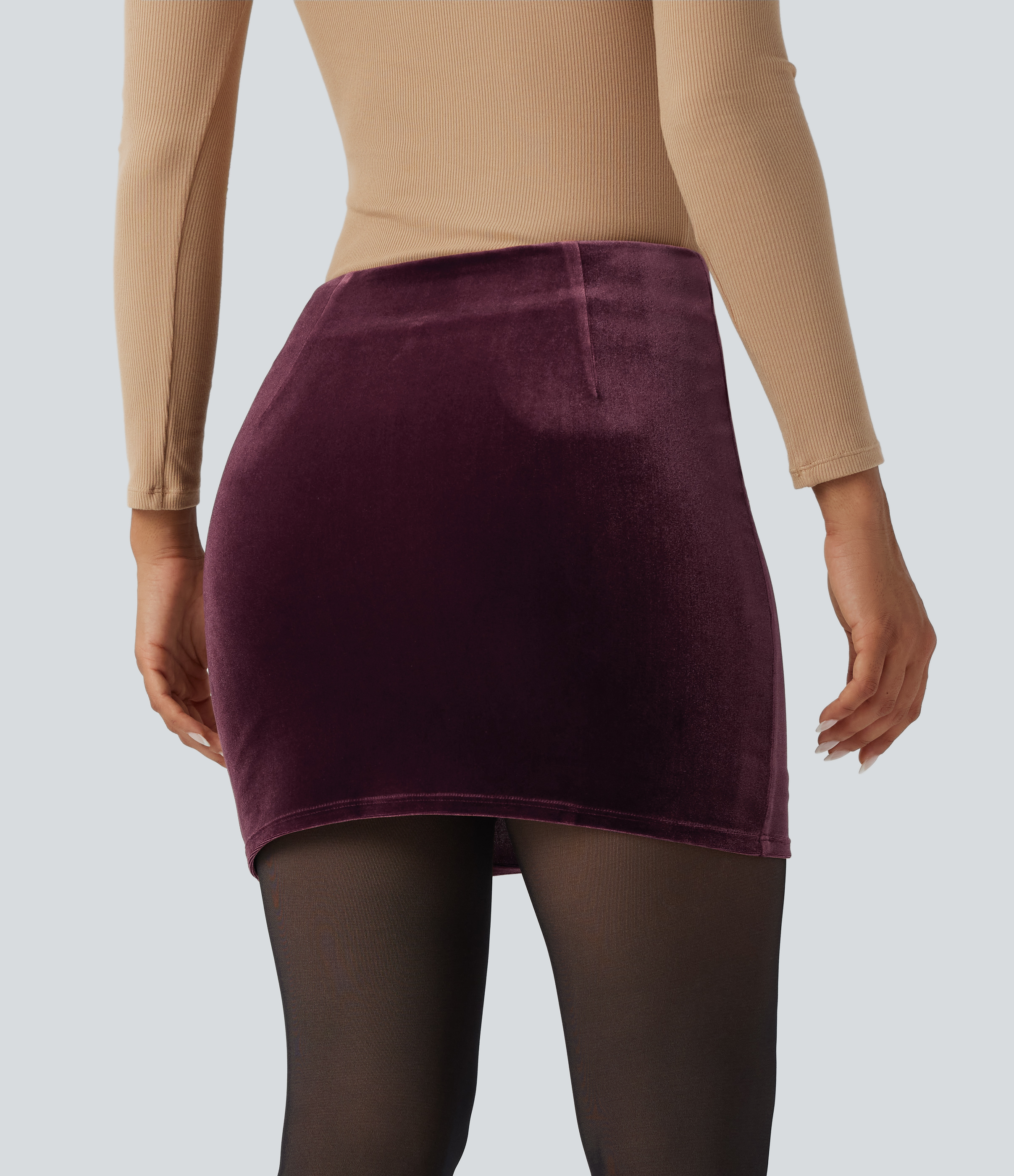 Dusky purple Minifalda ajustada de terciopelo 2 en 1 de tiro alto / 2