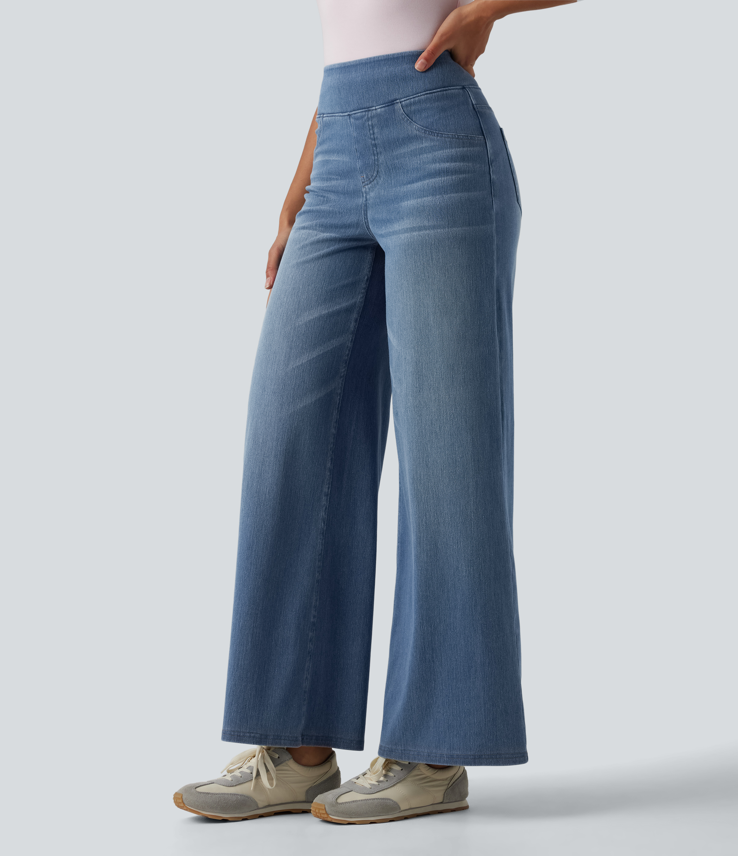 Halara Flex™ High Waisted Tummy Control Wide Leg Casual Jeans with Pockets