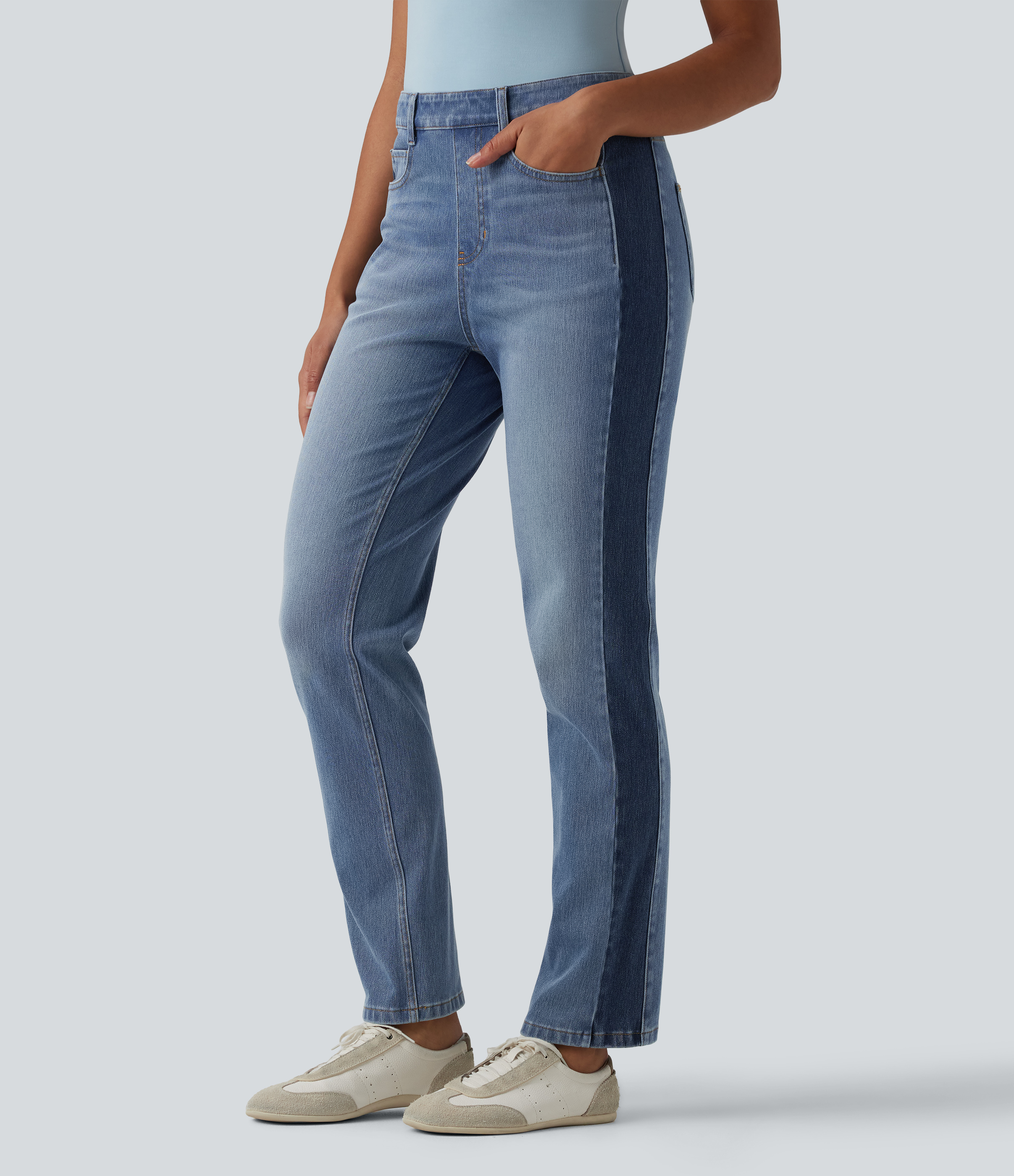 Halara Flex™ High Waisted Slim Color Block Casual Jeans with Pockets