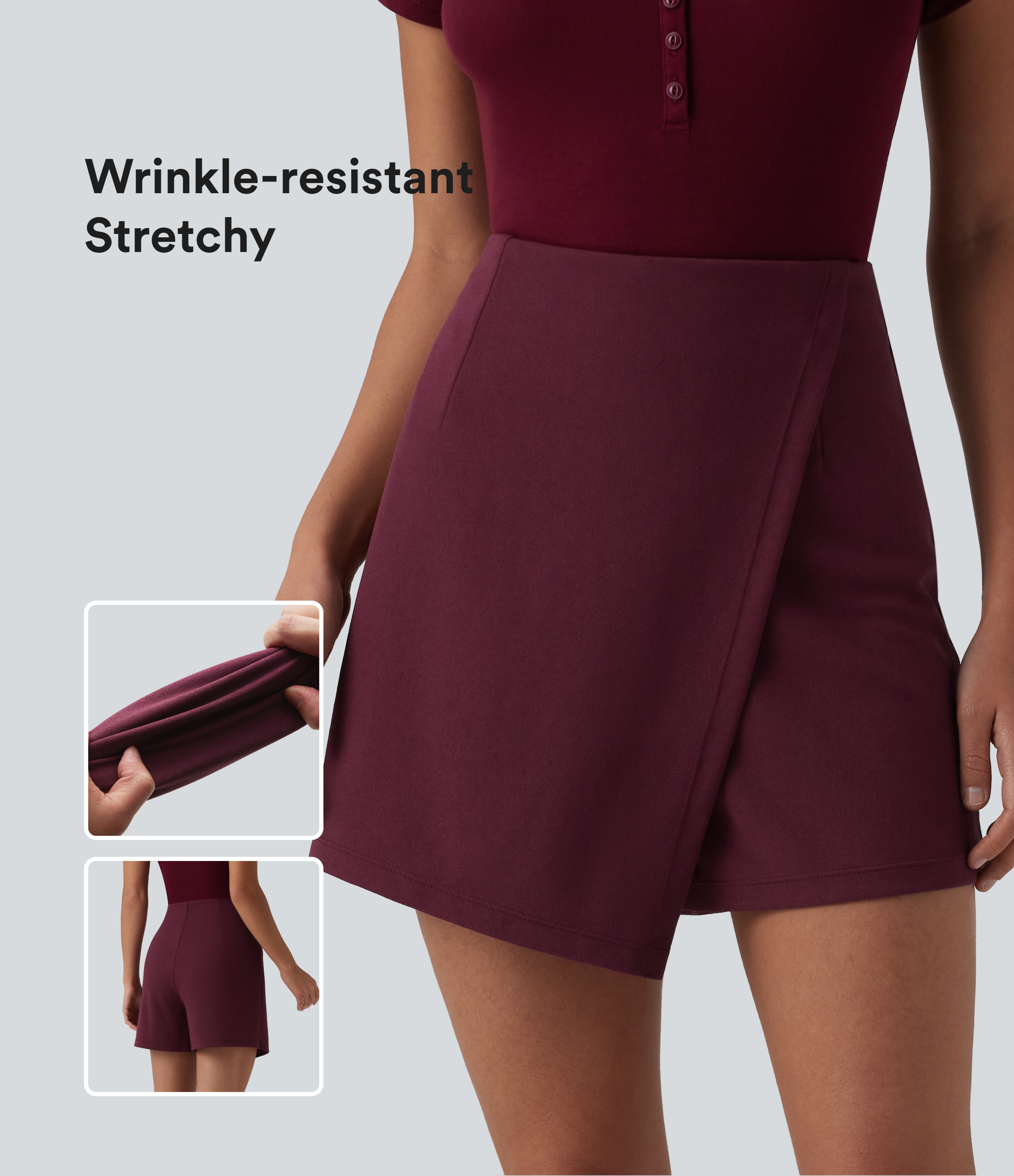 Arbeits-Mini-Hosenrock mit hohem Bund - extralang, knitterfrei