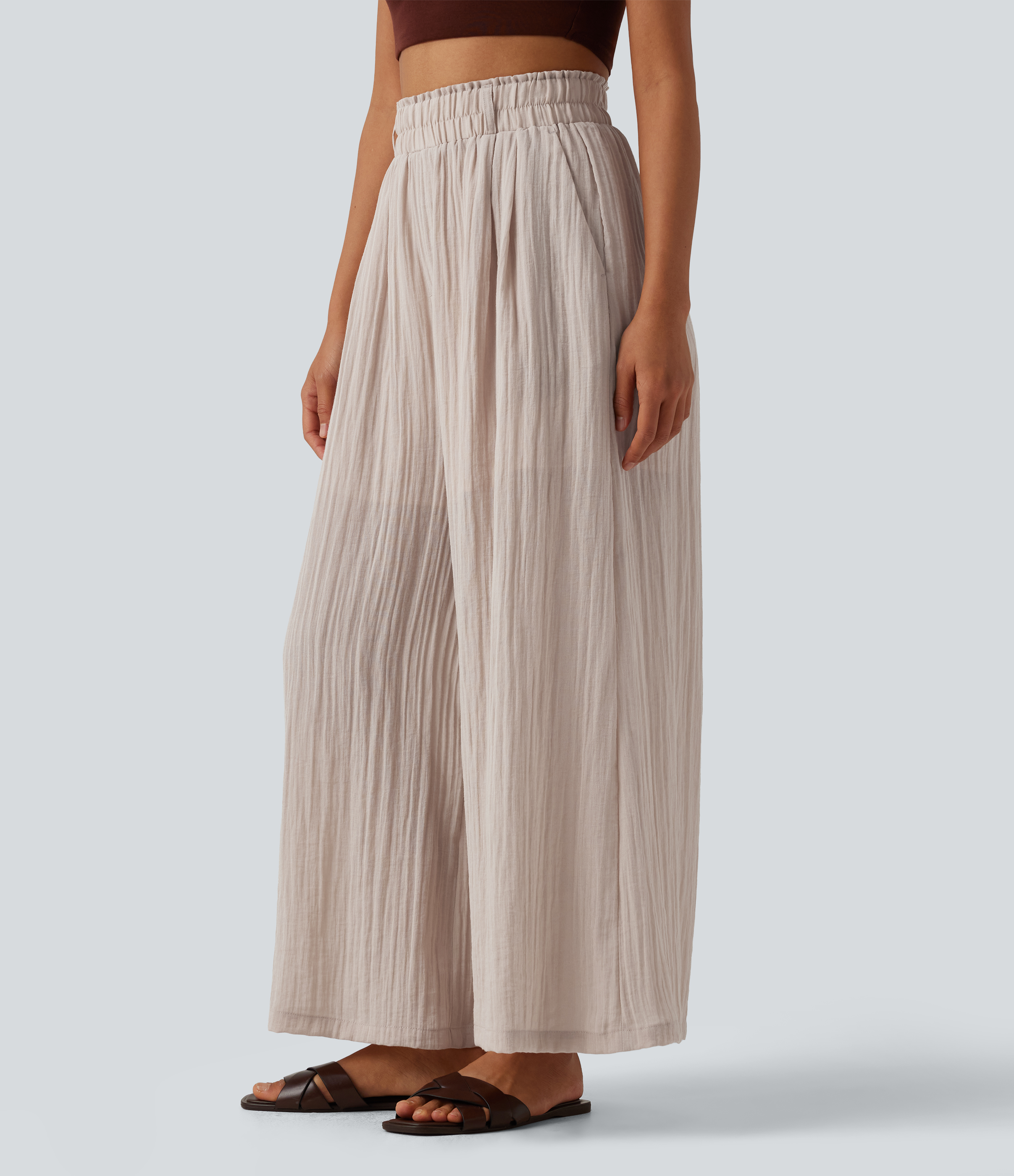 High Waisted Casual Flowy Baggy Pants with Pockets