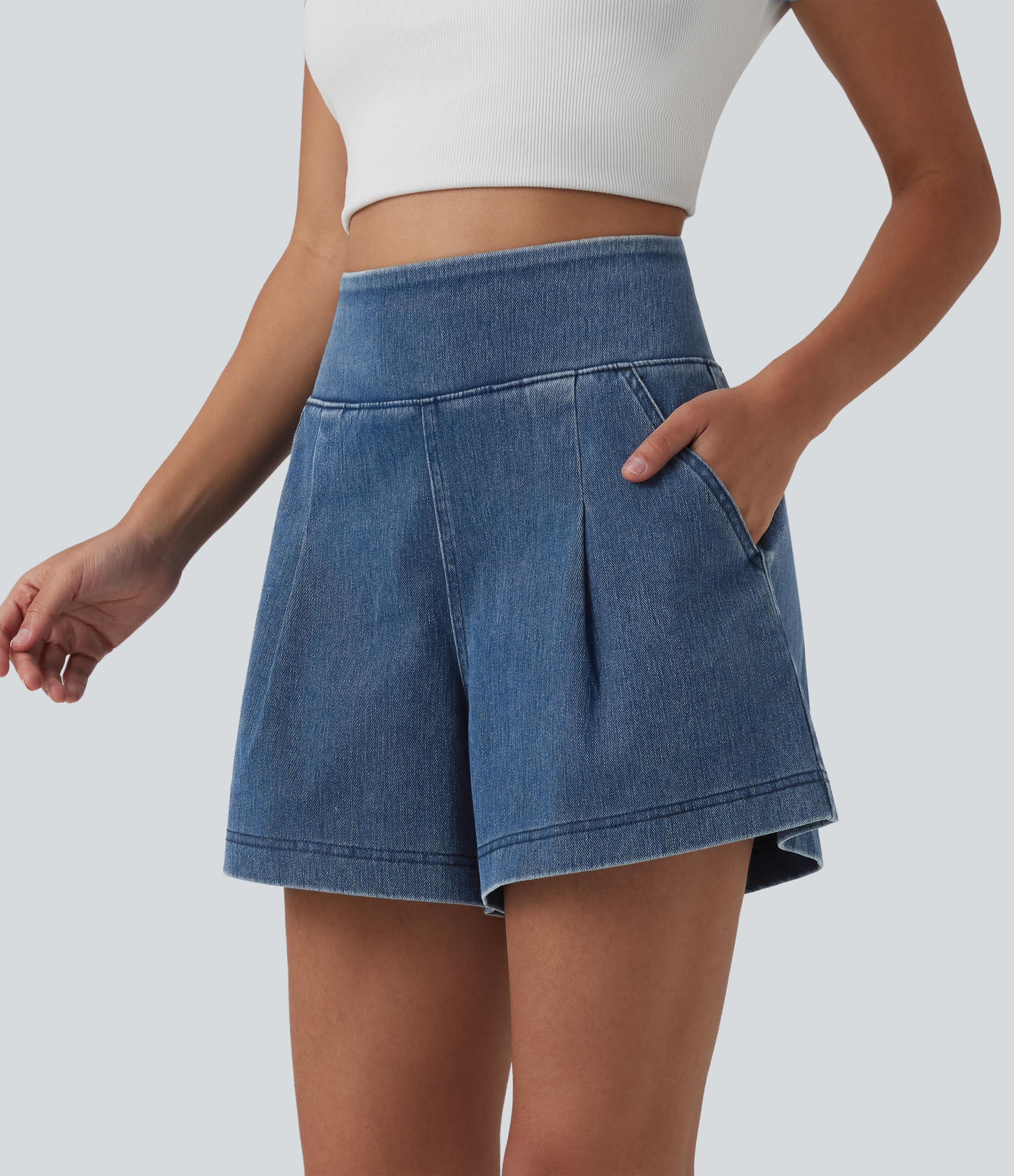 Halara Flex™ High Waisted Denim Casual Baggy Shorts with Pockets