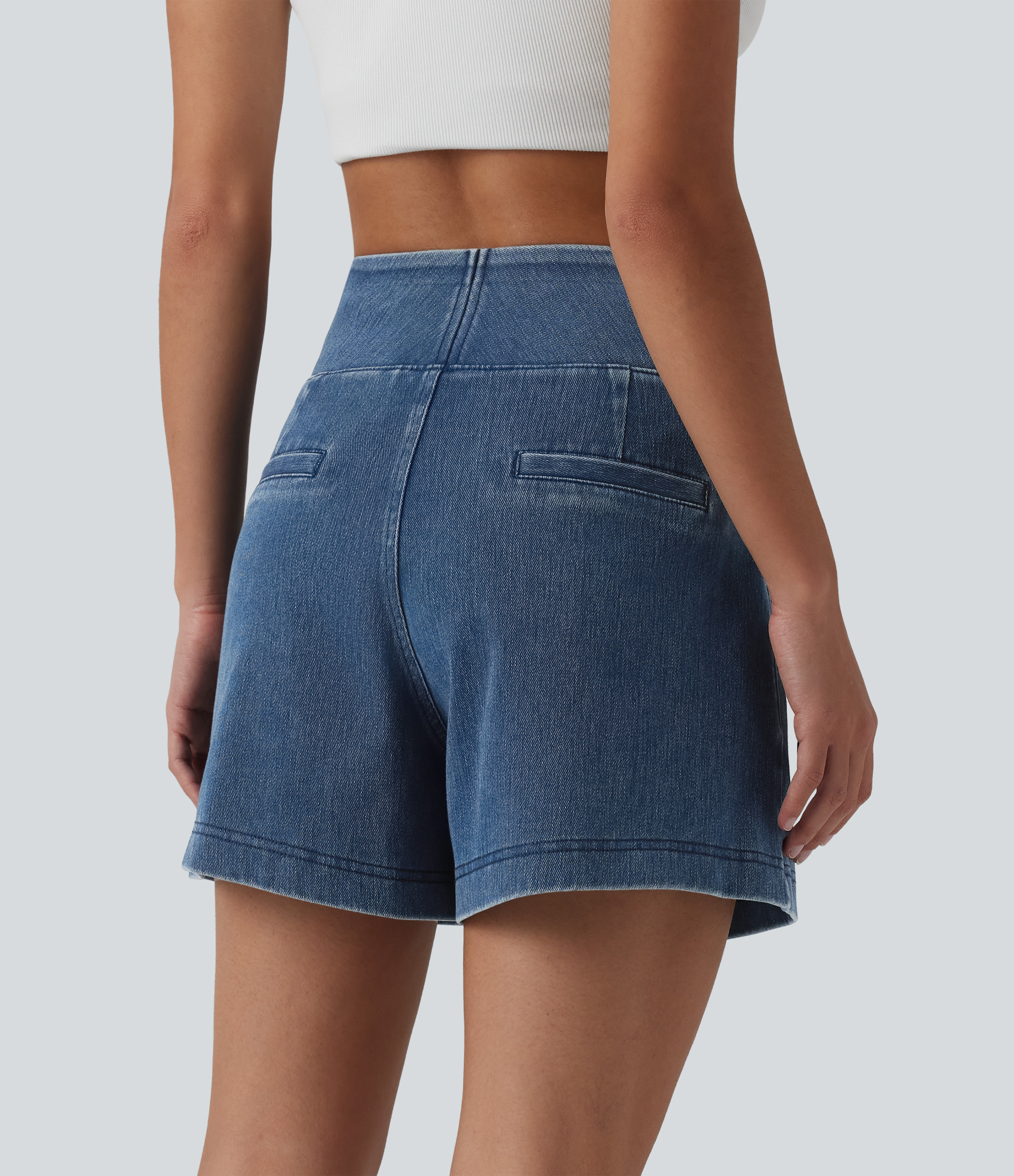 Estate Blue Denim Halara Flex™ High Waisted Denim Casual Baggy Shorts 4'' with Pockets / 2