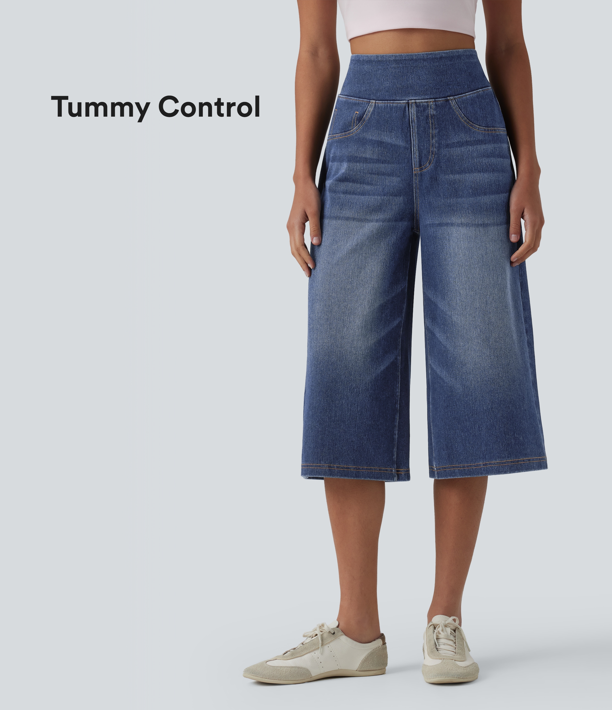 Halara Flex™ - Lässige Baggy-Capri-Jeans mit hohem Bund, mehreren Taschen und Bauchkontrolle