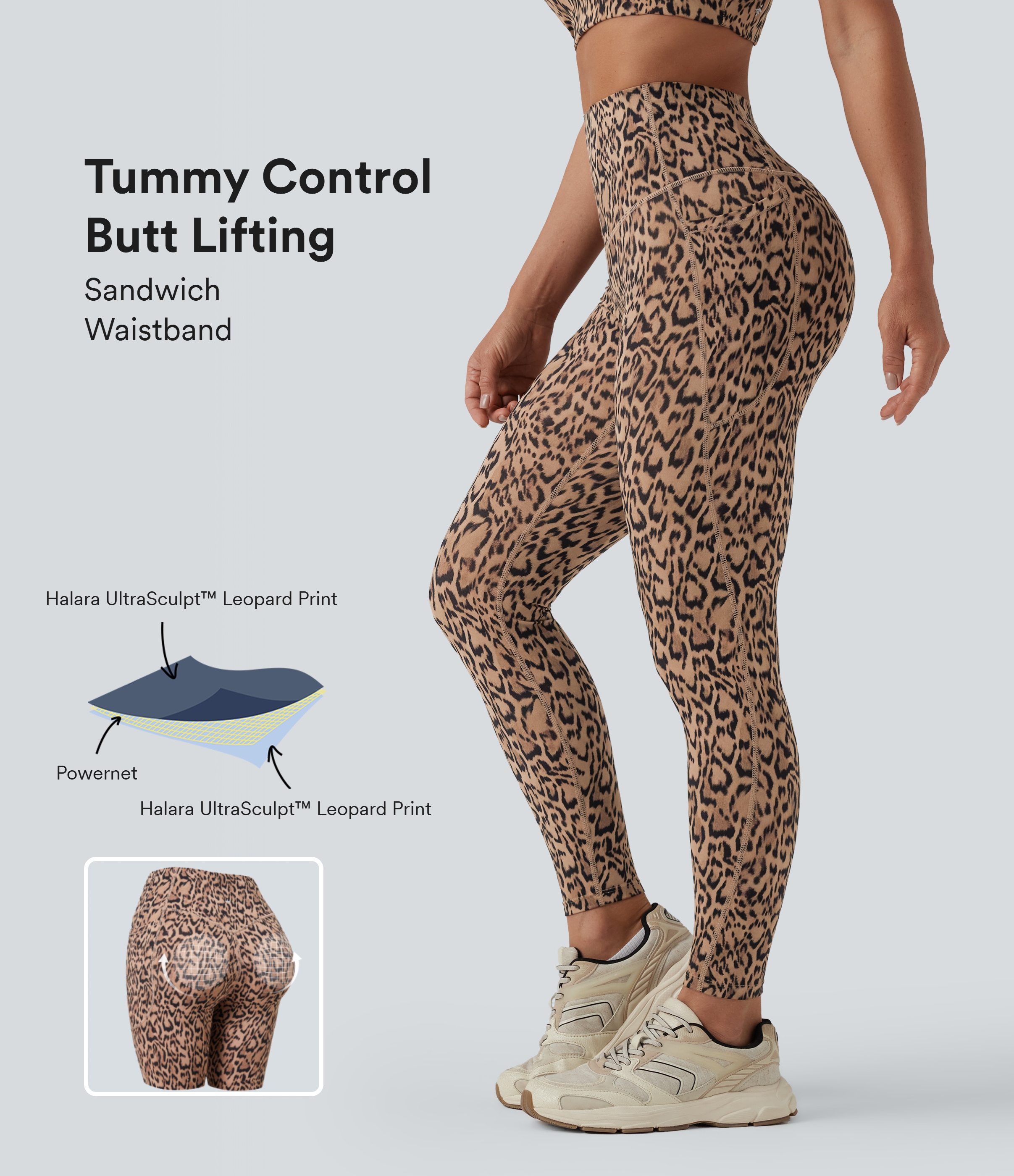 Mallas Halara UltraSculpt™ con estampado de leopardo, cintura alta, control de abdomen y levantamiento de glúteos con bolsillos