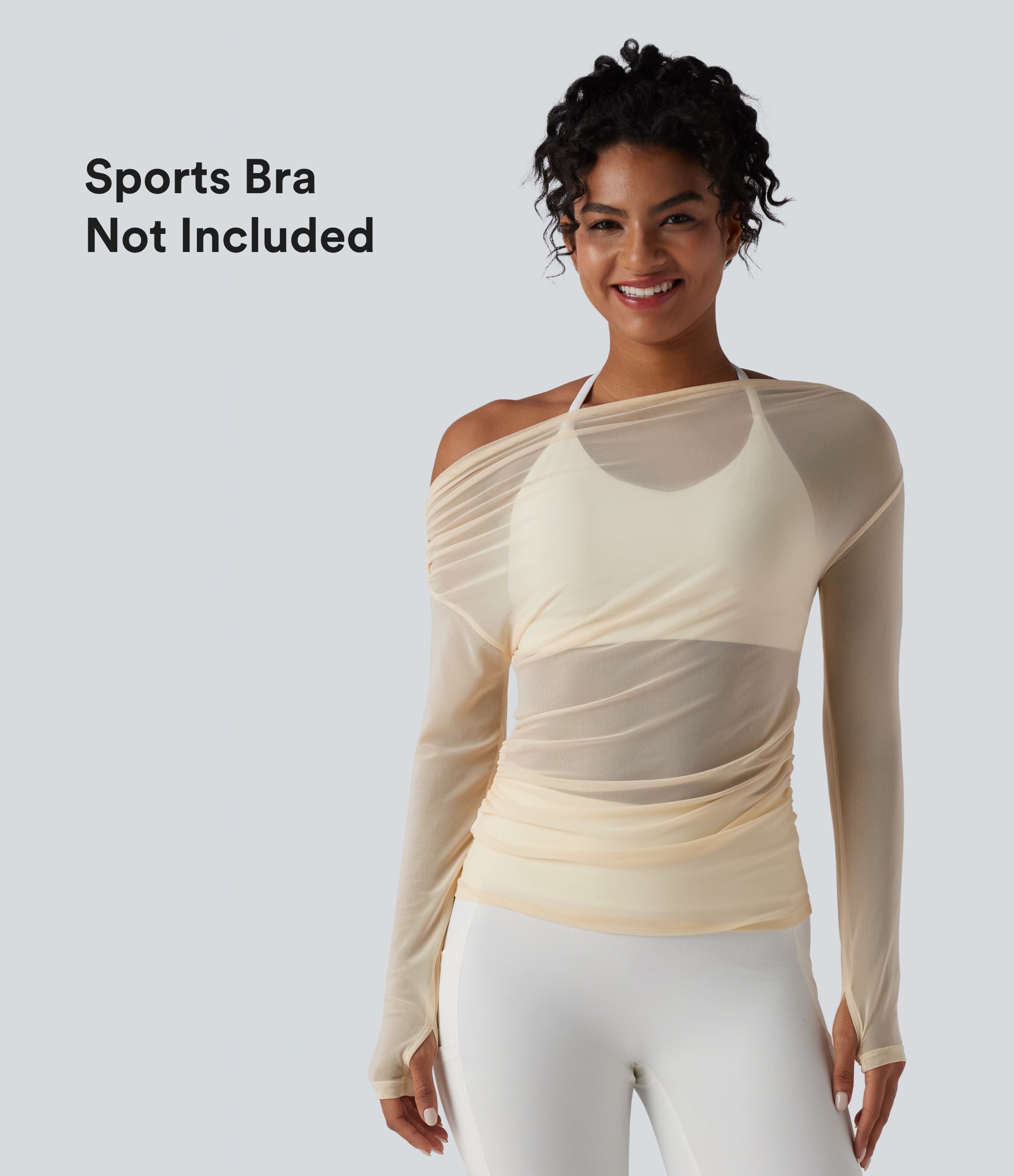 One Shoulder Long Sleeve Thumb Hole Mesh Yoga Sports Top