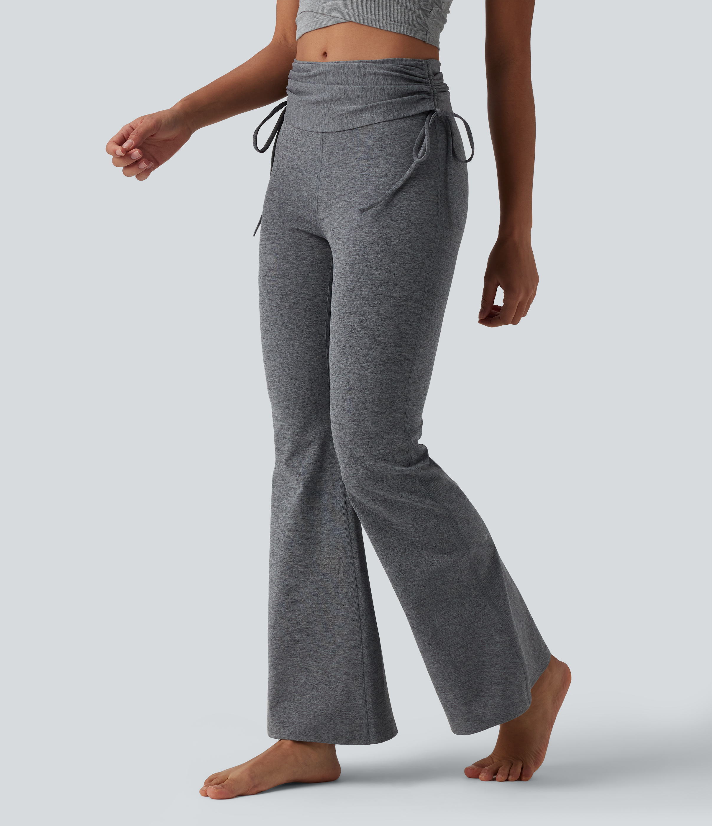 Mid Rise Ruched Drawstring Bootcut Quick Dry Yoga Pants