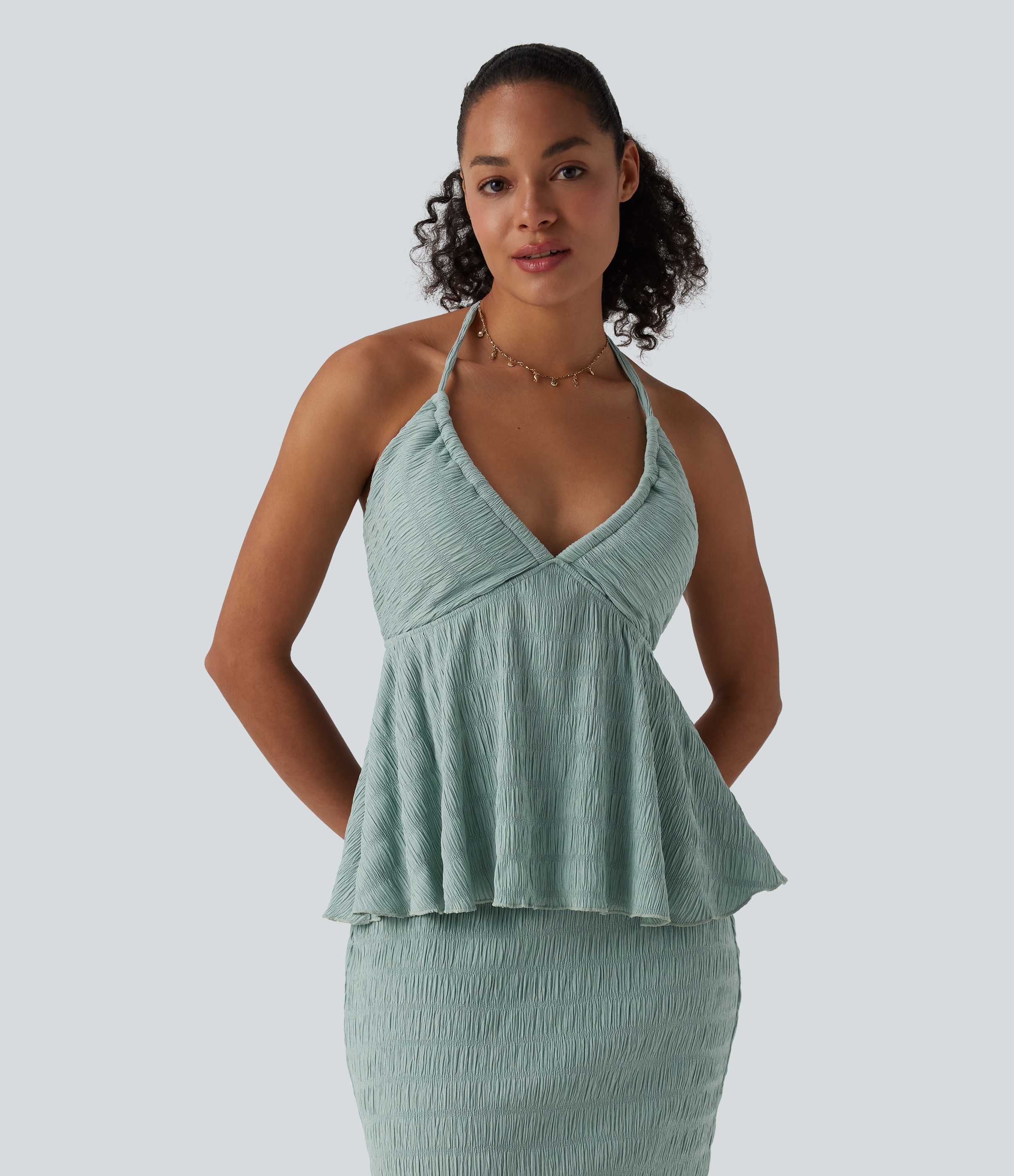 Halter Tie Back Ruffle Hem Top