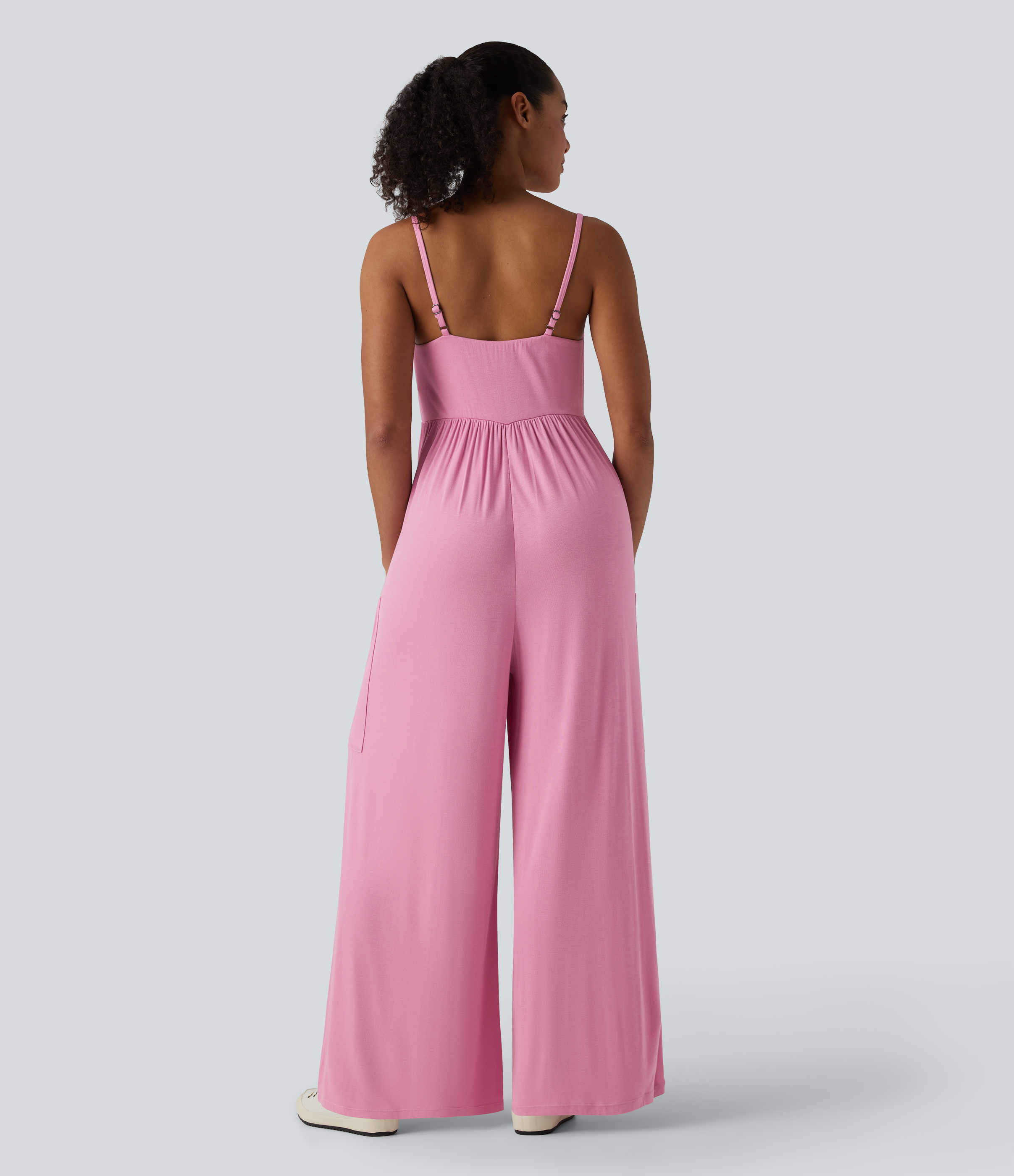 Sweet Lilac Ribbed Wide Leg Casual Slip Jumpsuit with Pockets / 2