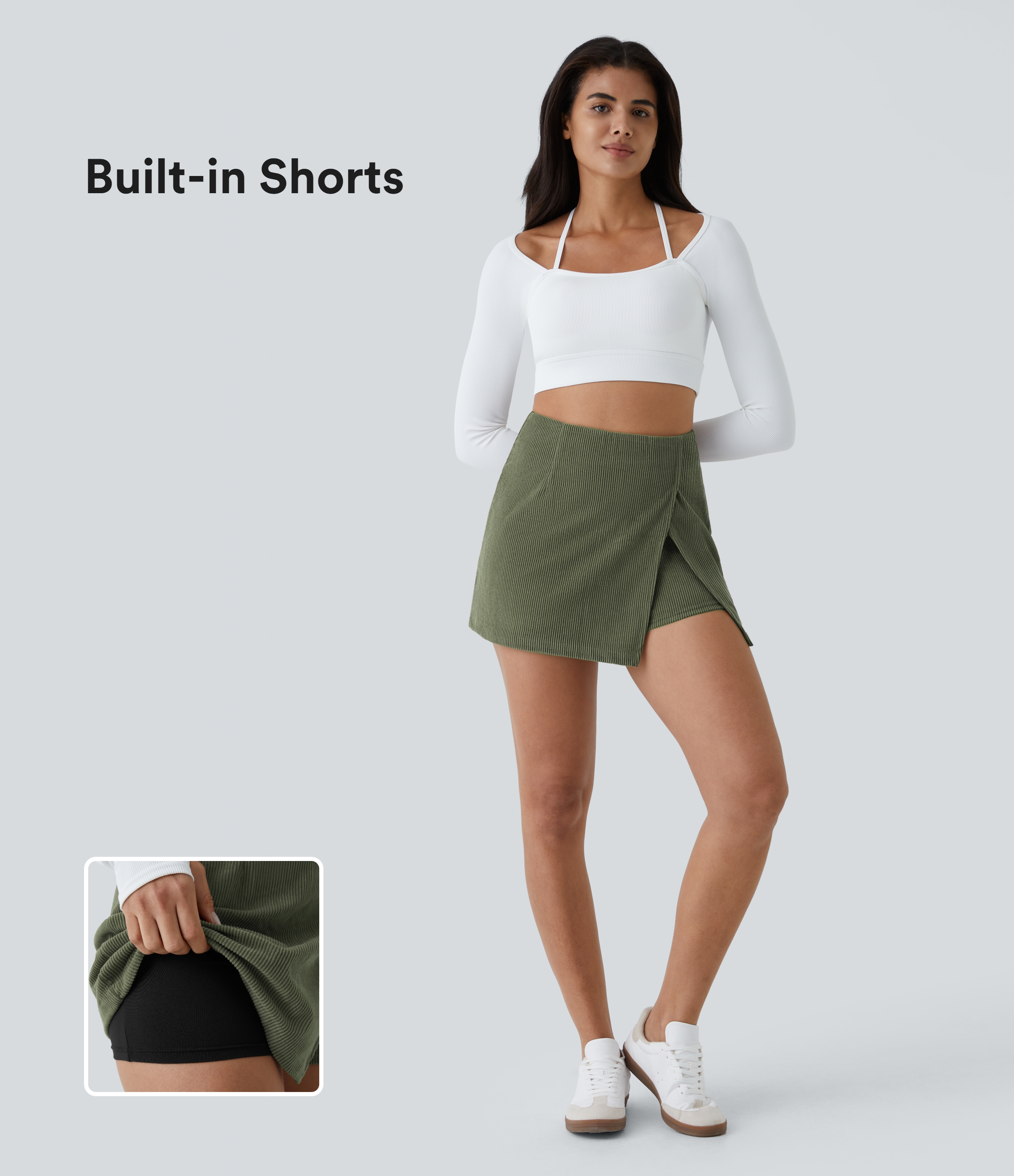 Jupe 2-en-1 en velours côtelé taille haute avec fentes