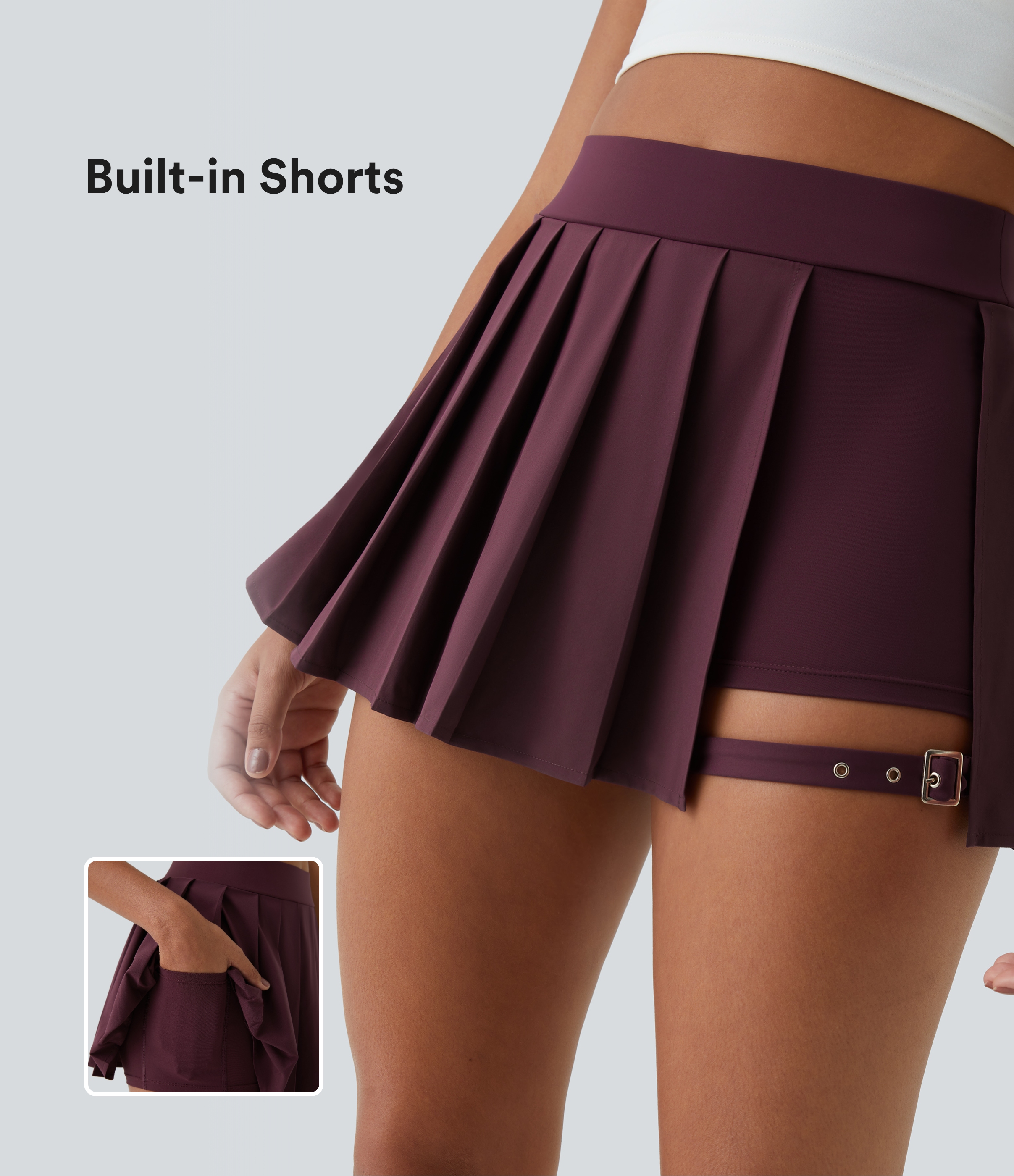 Breezeful™ 2-in-1 Falten-Minirock für den Abend, hoher Bund, Seitentasche, verstellbarer Schnallenverschluss, schnelltrocknend