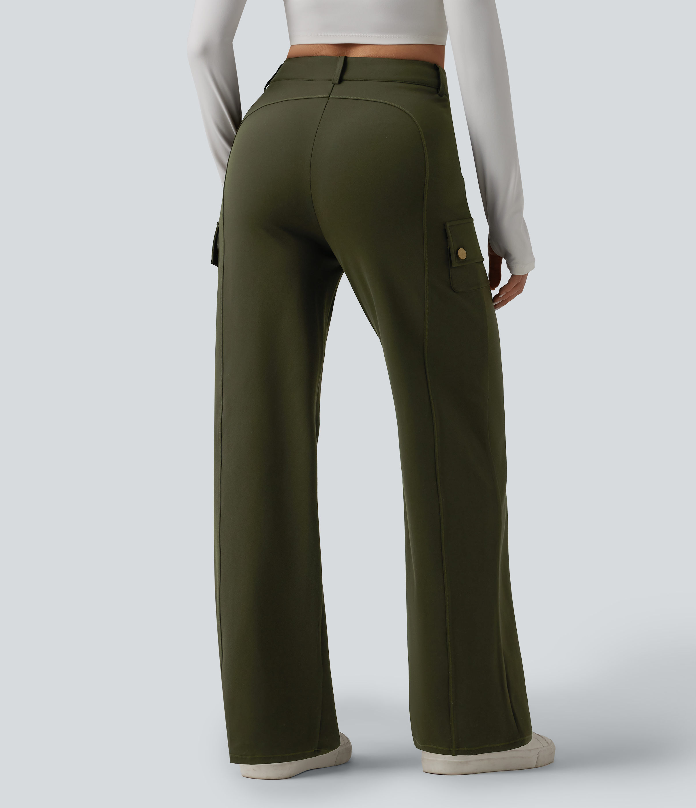 Forest Night DayStretch Pantalon cargo décontracté taille haute coupe droite avec poches / 2