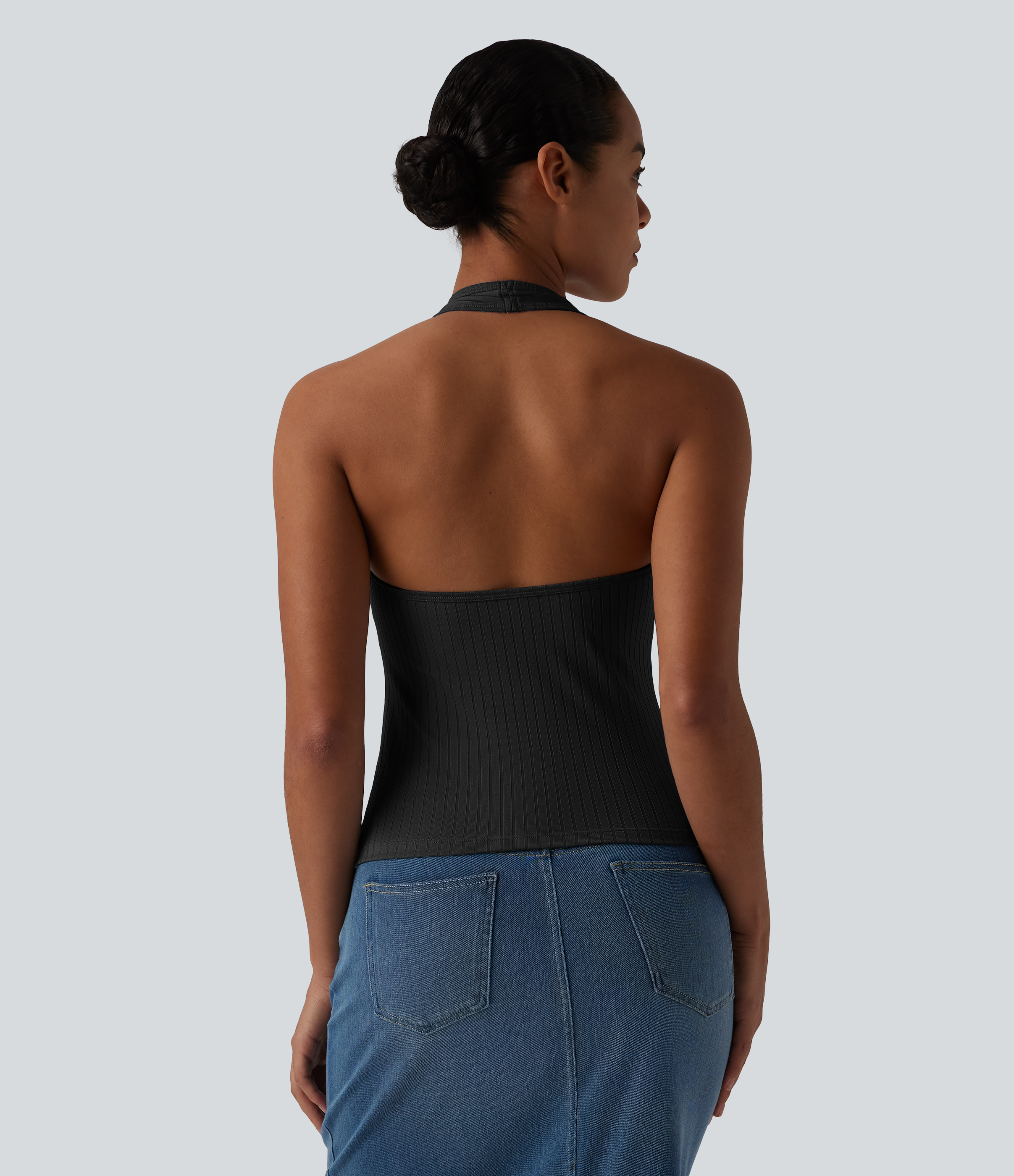 Ribbed Knit Halter Casual Tank Top